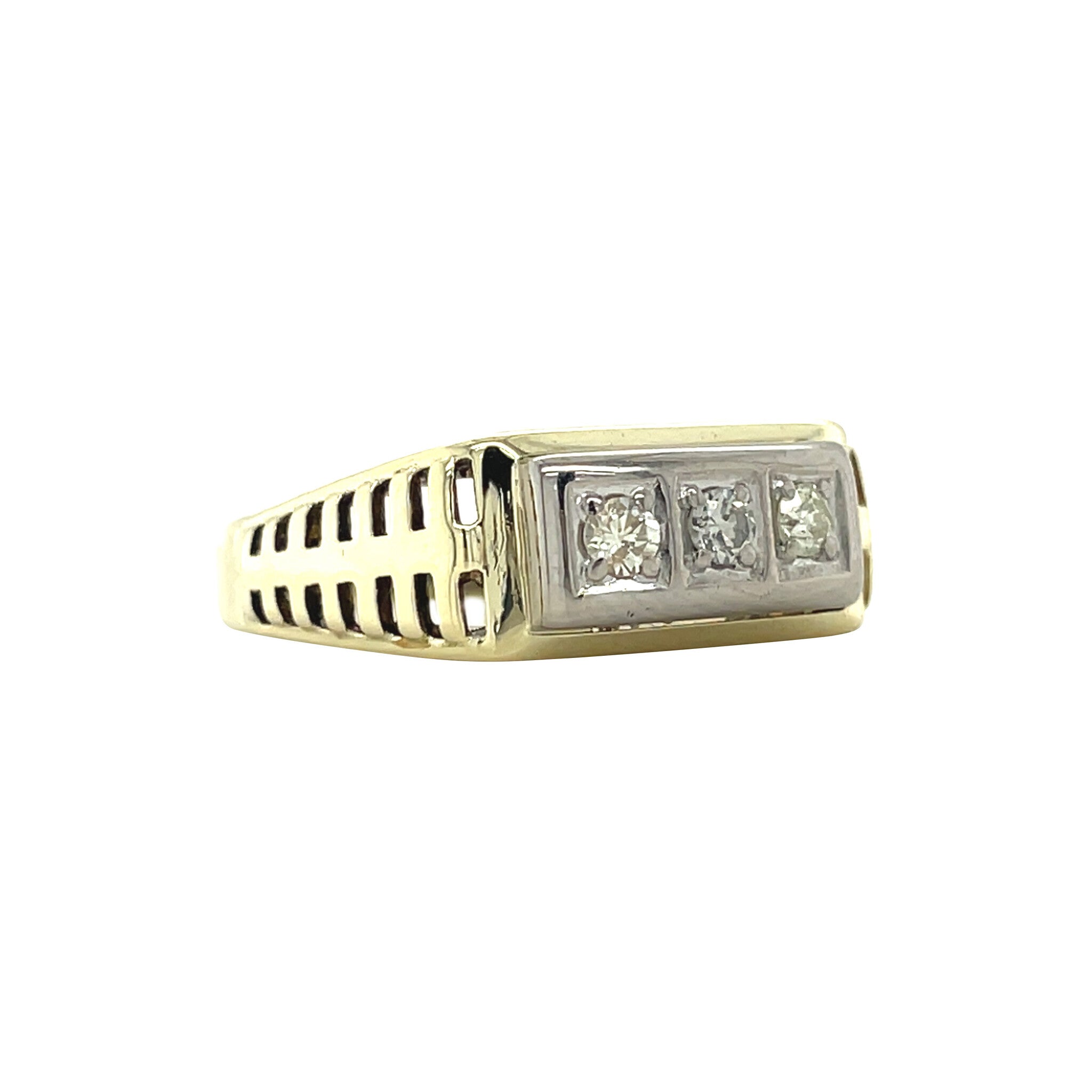 Gouden vintage trigolie ring met diamant 14 kt