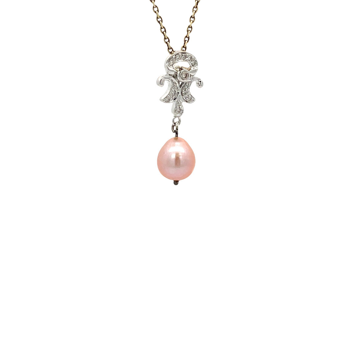 White gold vintage pendant with pearl and diamond 18 kt