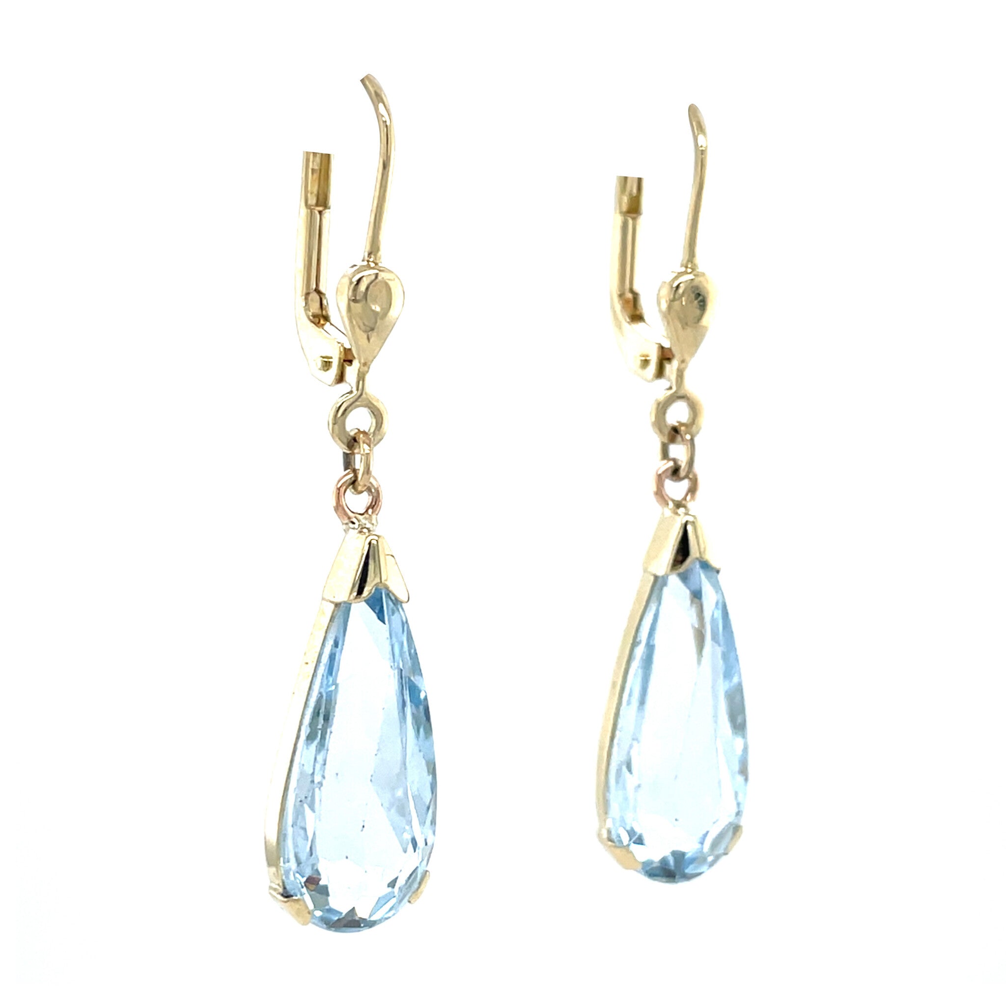 Vintage gold dangle earrings with spinel, 14 kt