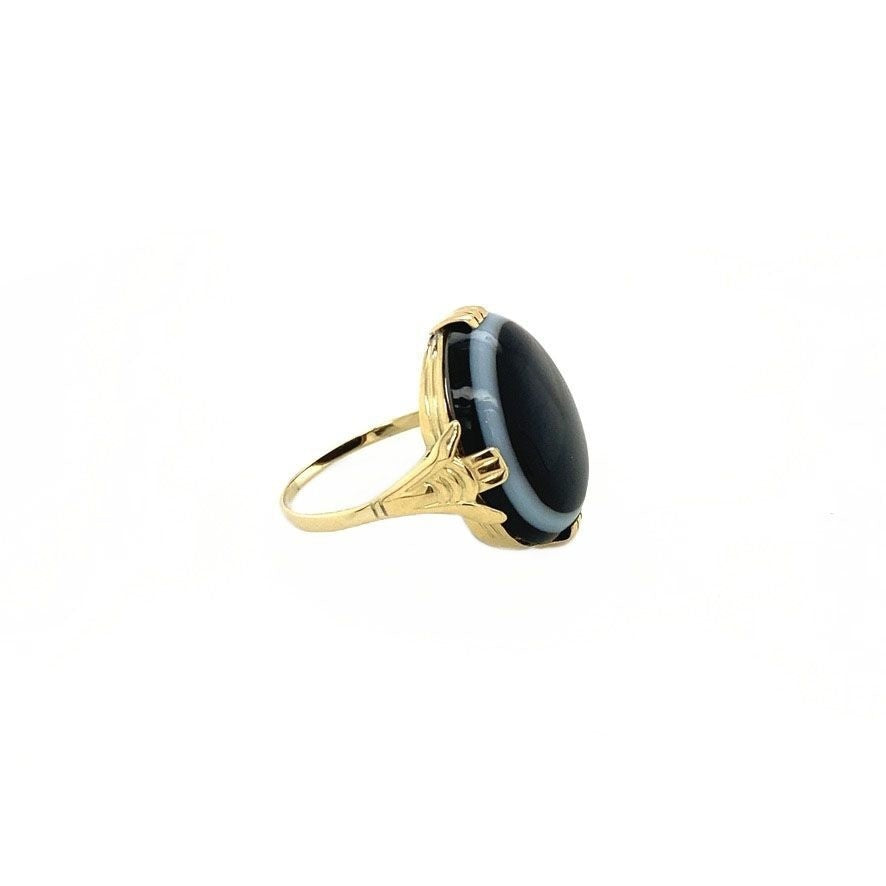 Gouden ring met streepagaat 14 krt