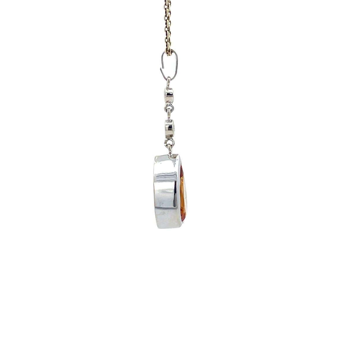 Vintage white gold pendant with citrine and diamond, 14 kt