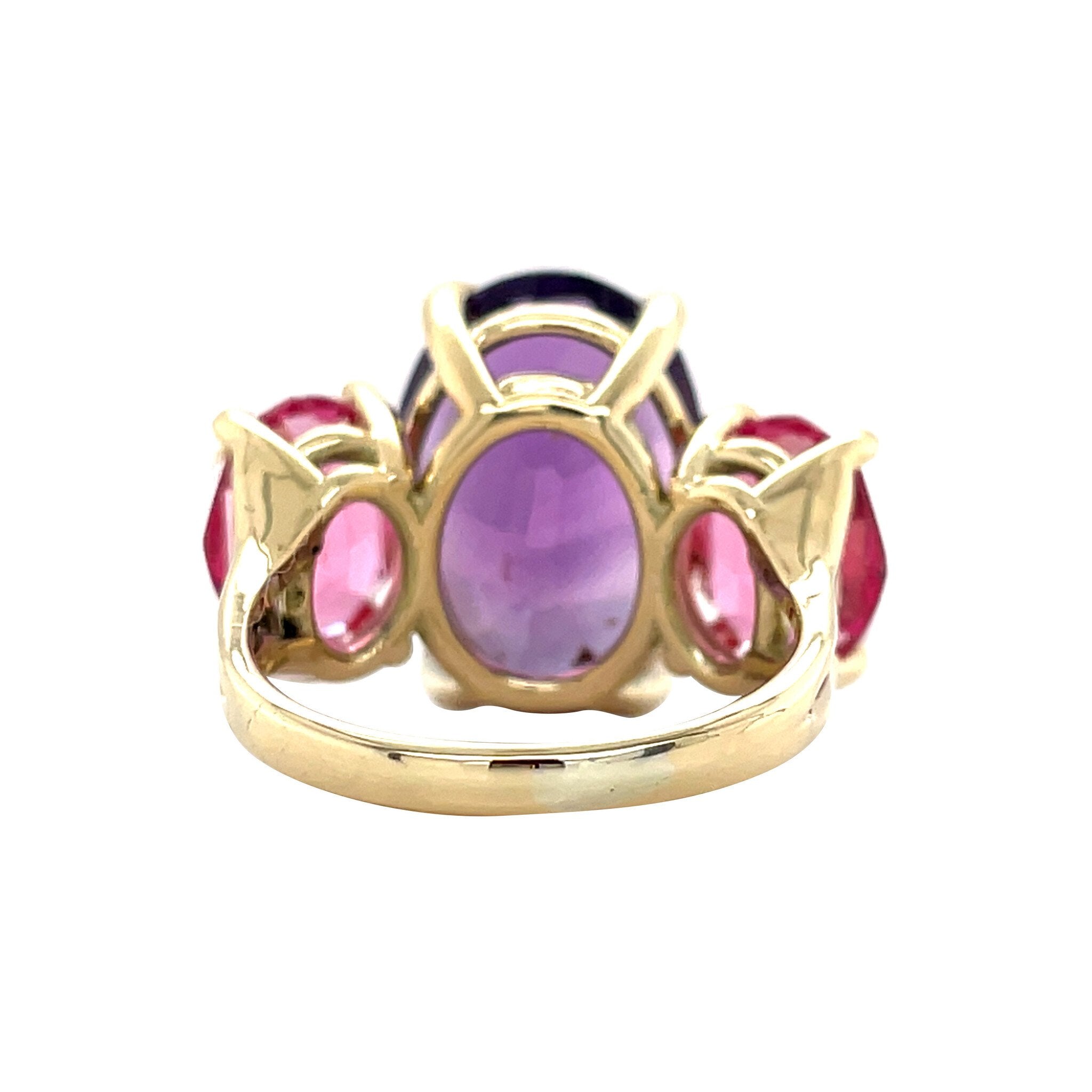 Gouden vintage ring met amethist en kleursteen 14 krt