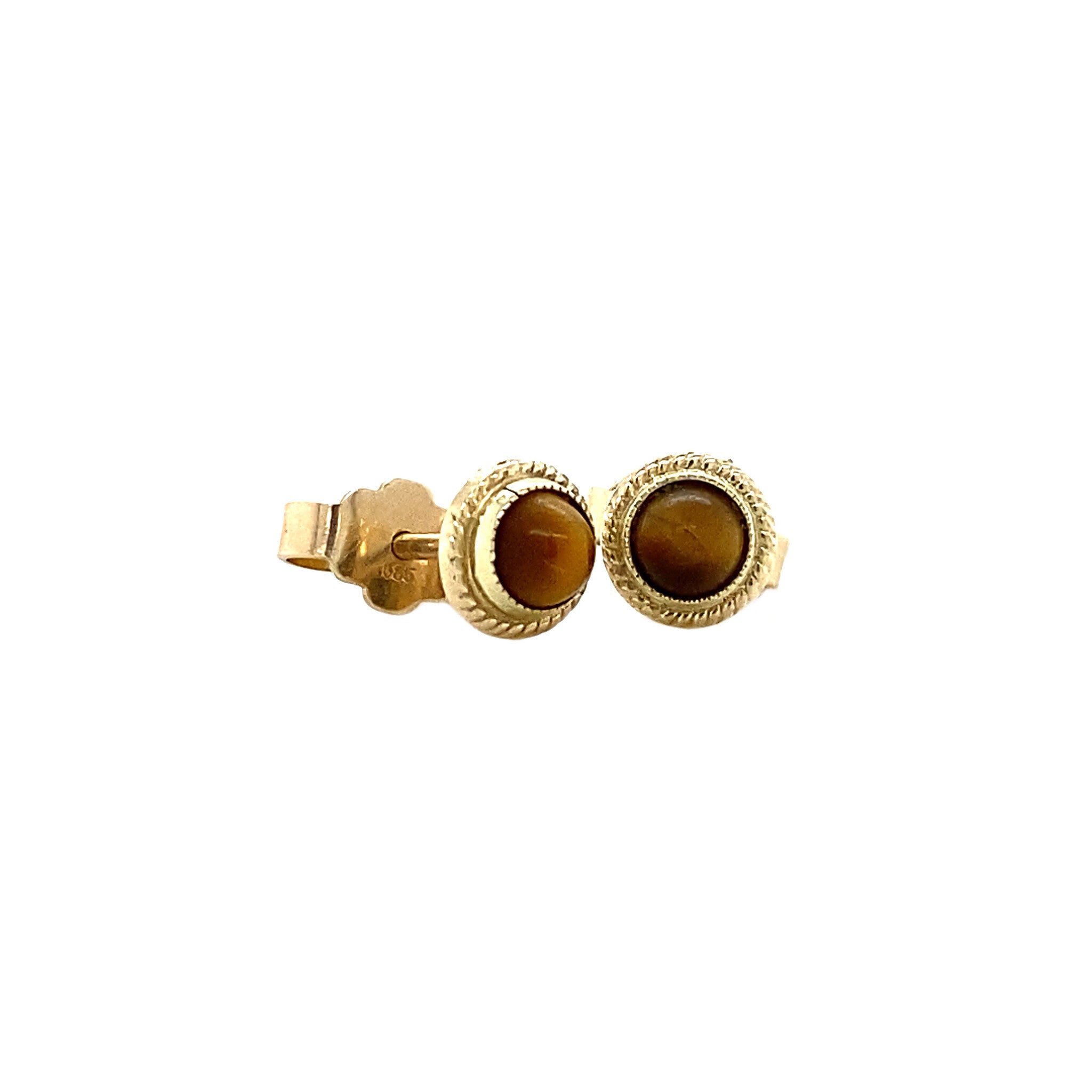 14 kt gold stud earrings with tiger's eye