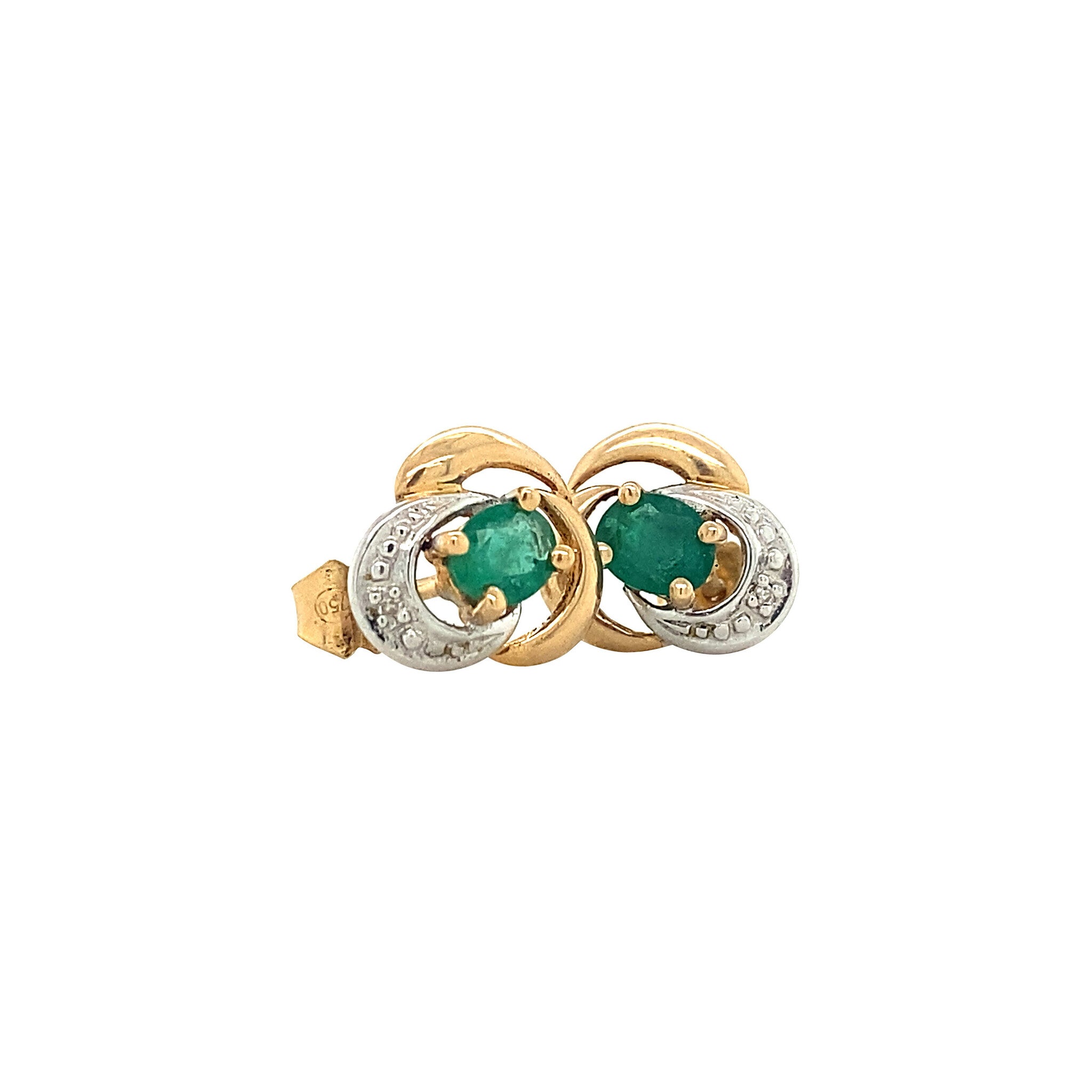 Gouden oorstekers met natuurlijke smaragd en diamant 14 krt