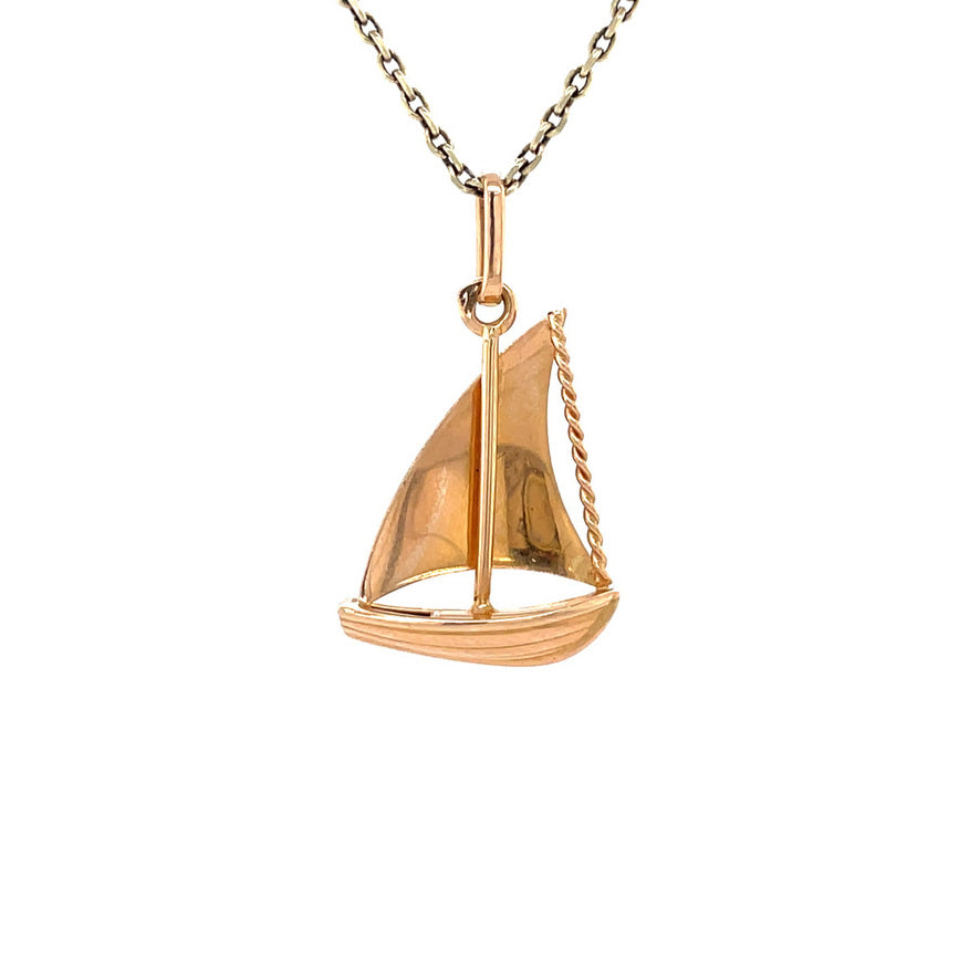 Gouden vintage zeilboot hanger 18 kt
