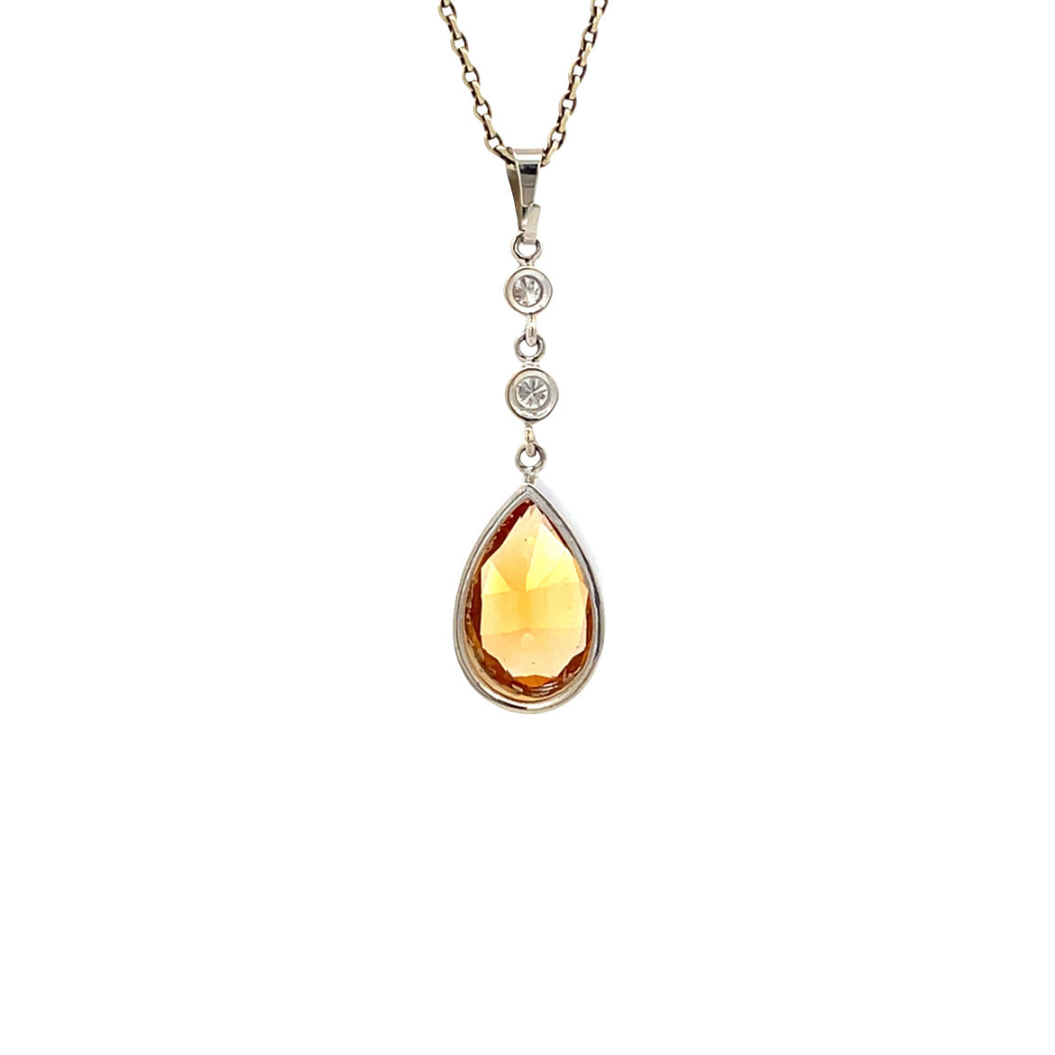 Vintage white gold pendant with citrine and diamond, 14 kt