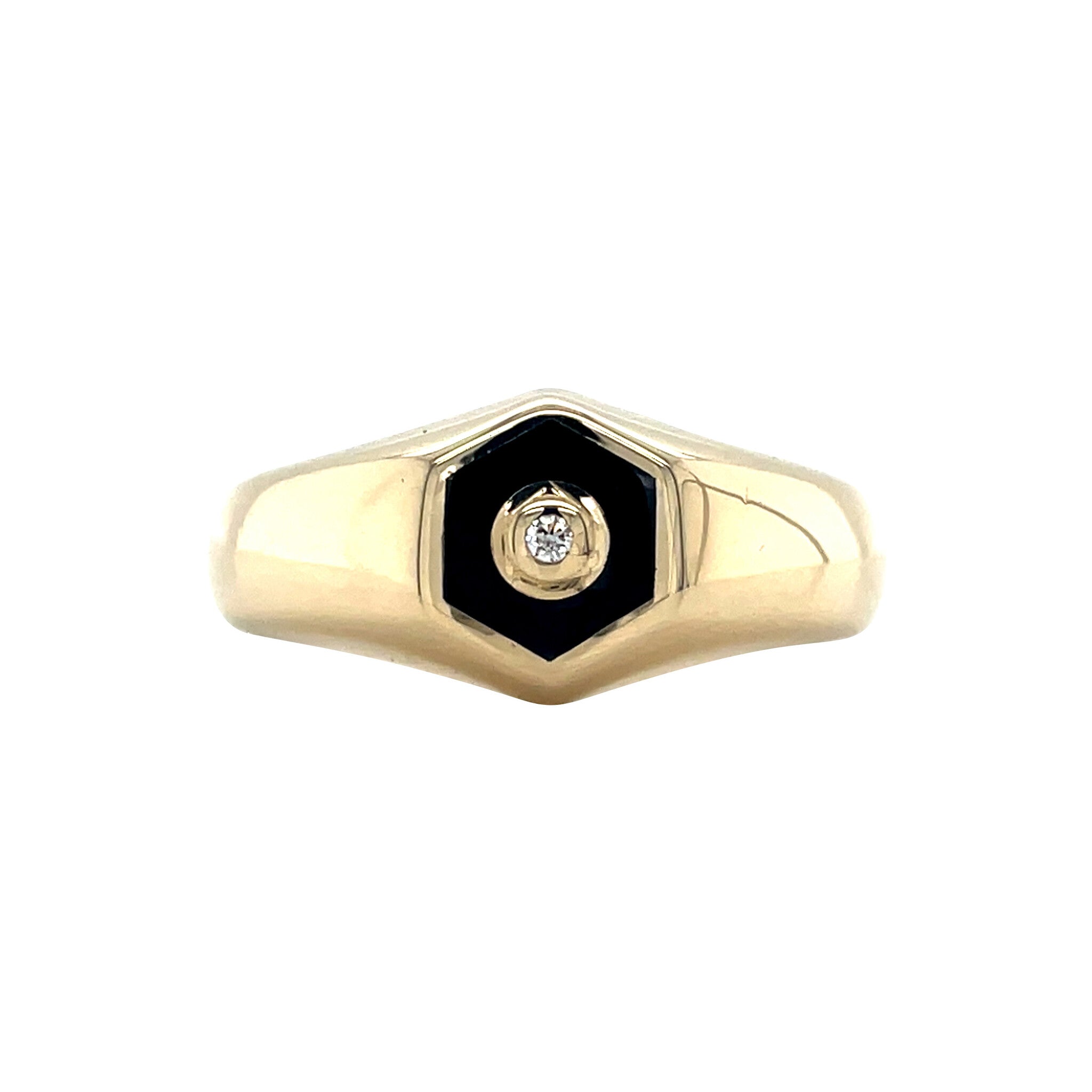 Gold vintage ring with enamel and diamond 14 kt