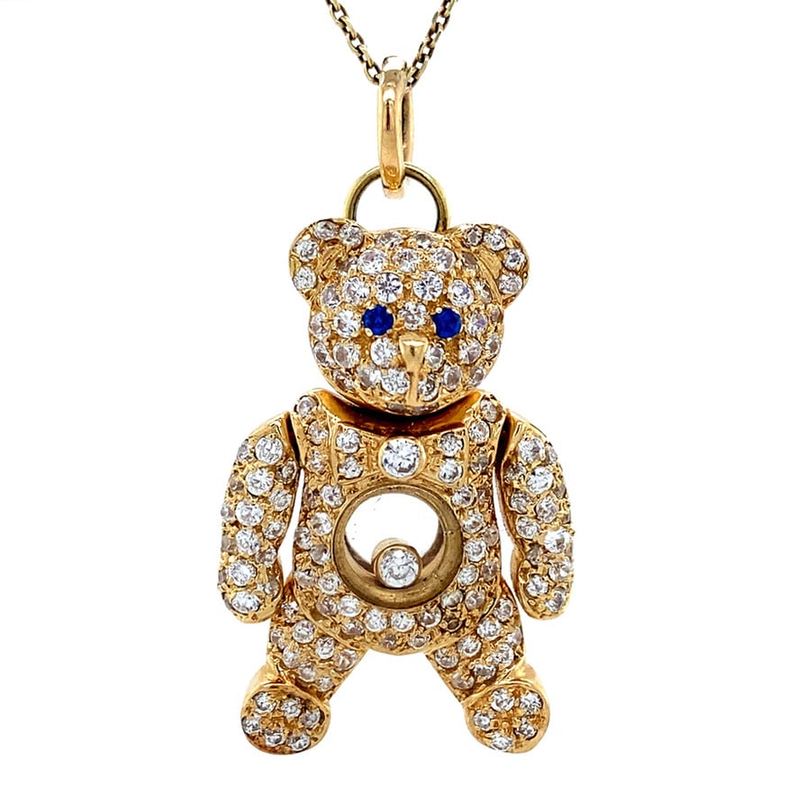 14 kt gold vintage bear pendant with zirconia and colored stone
