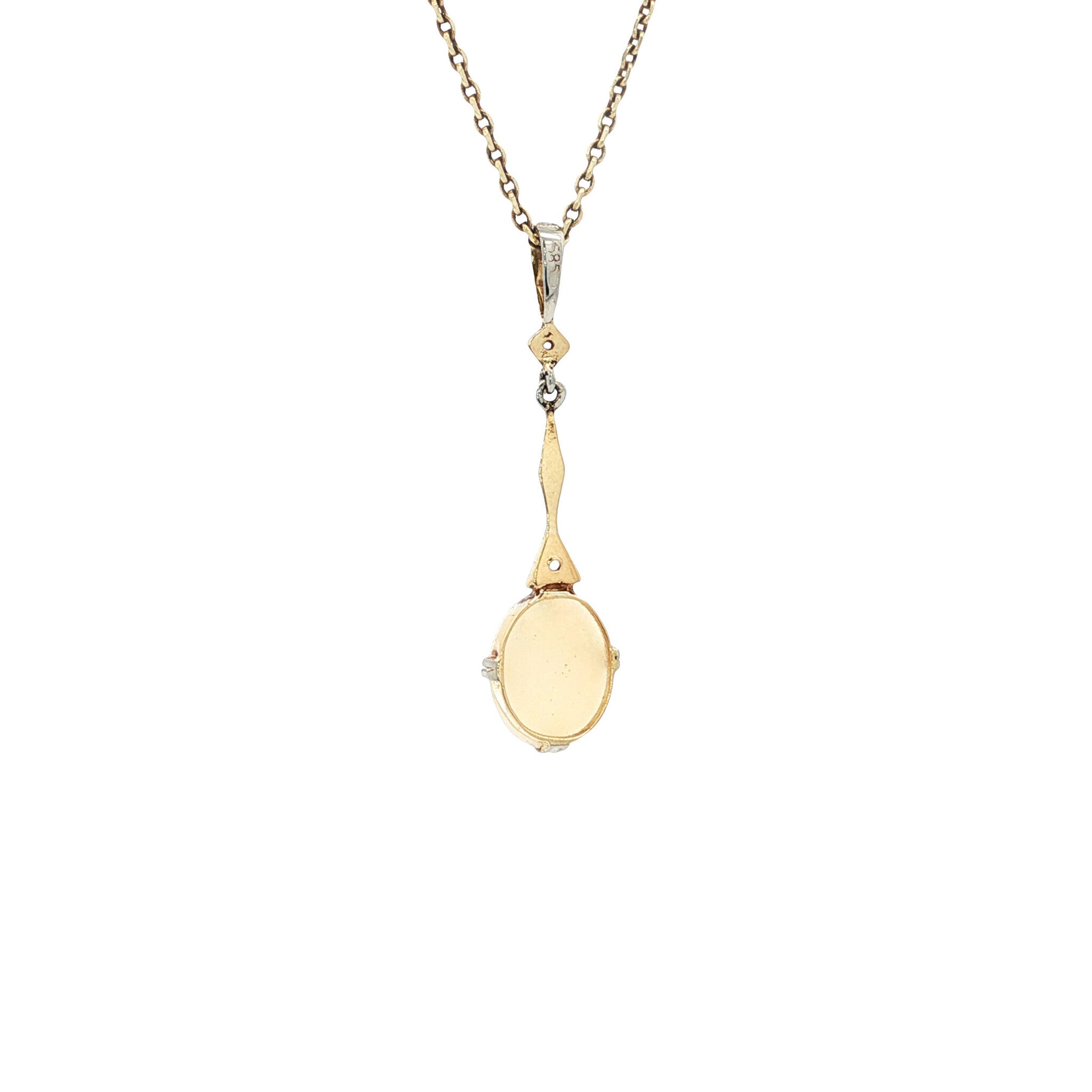 White gold vintage pendant with opal and rose diamond 14 kt
