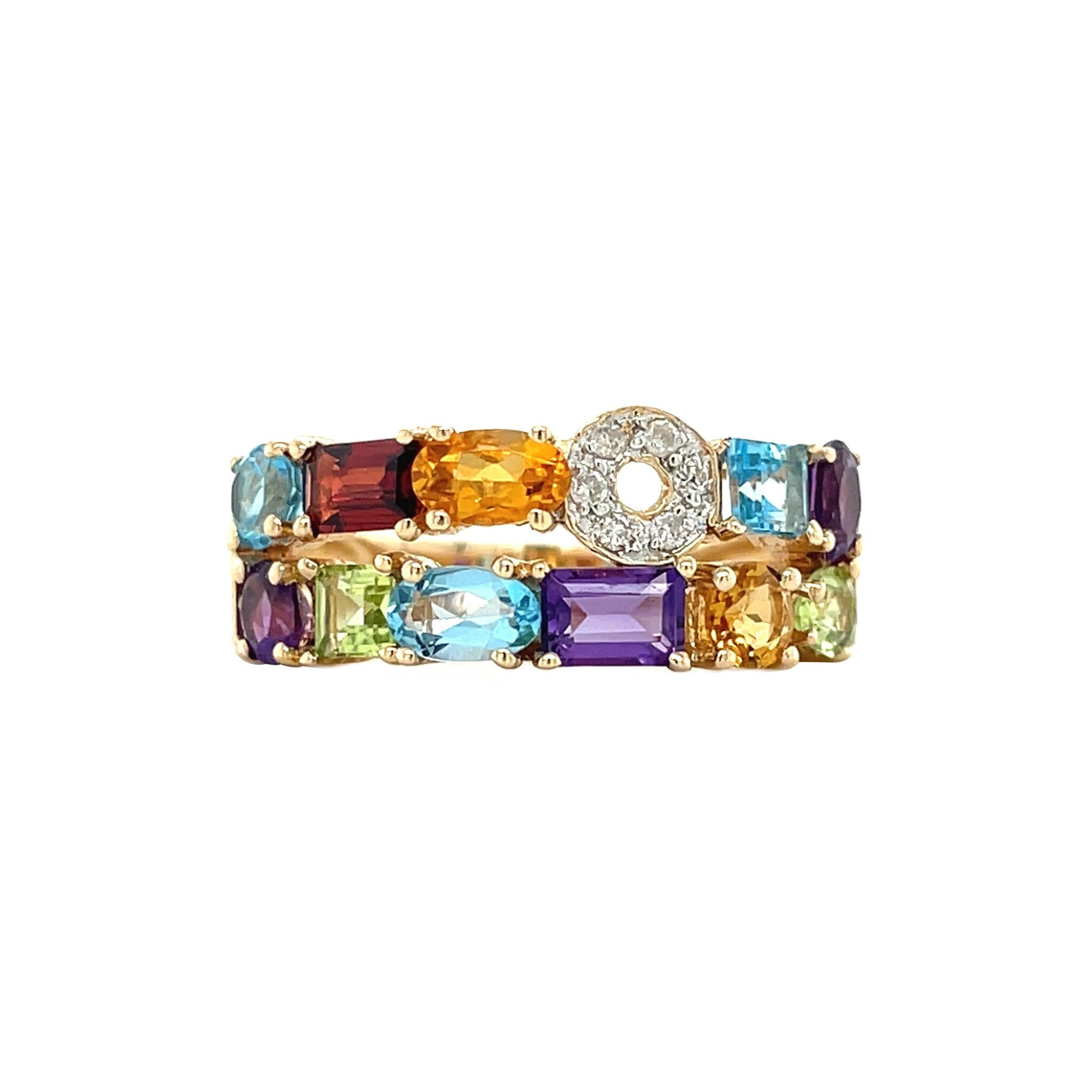 Vintage 14 kt gold ring with garnet, amethyst, peridot, citrine, topaz and diamond