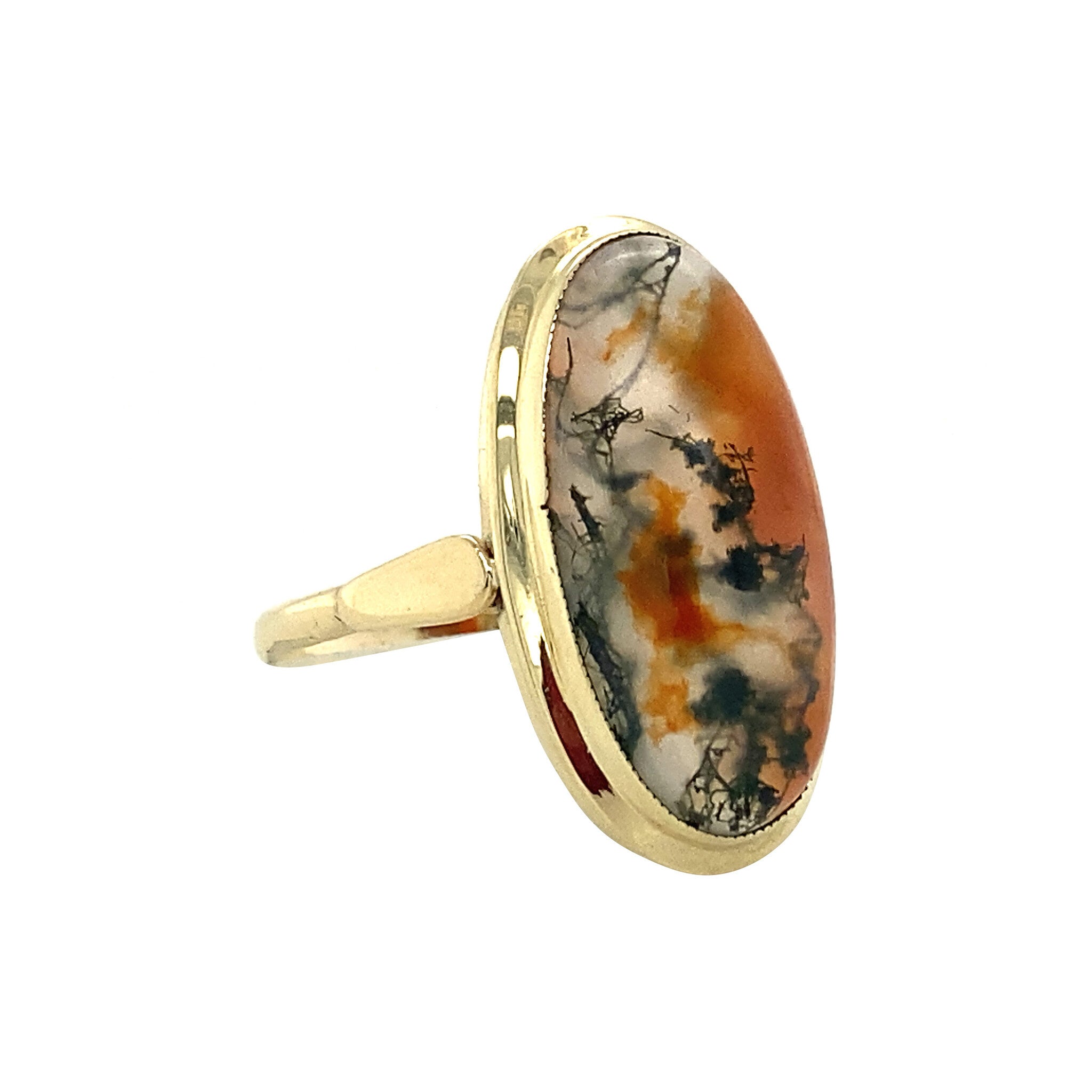 Gouden ring met mosagaat 14 krt