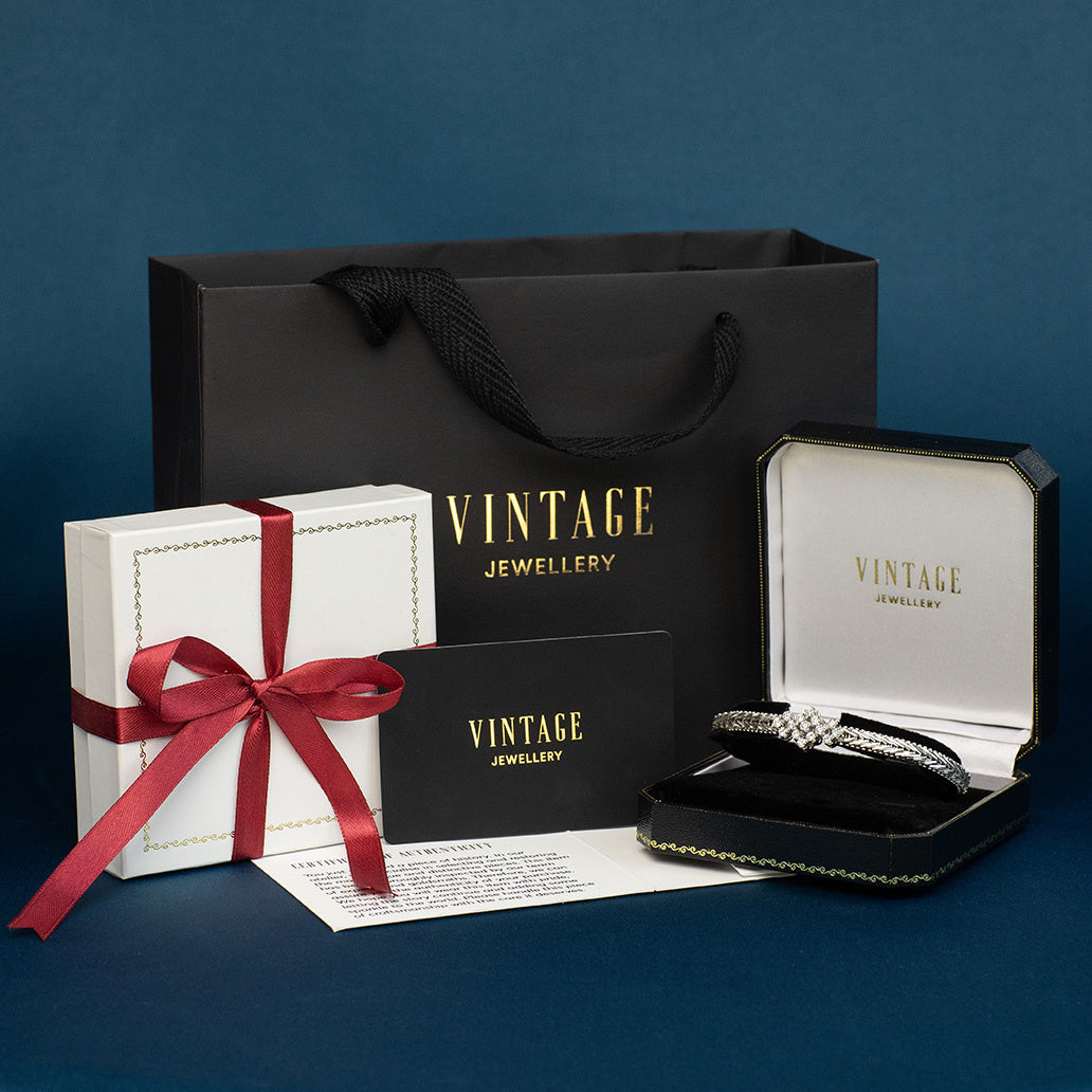 Witgouden vintage armband met diamant 14 krt