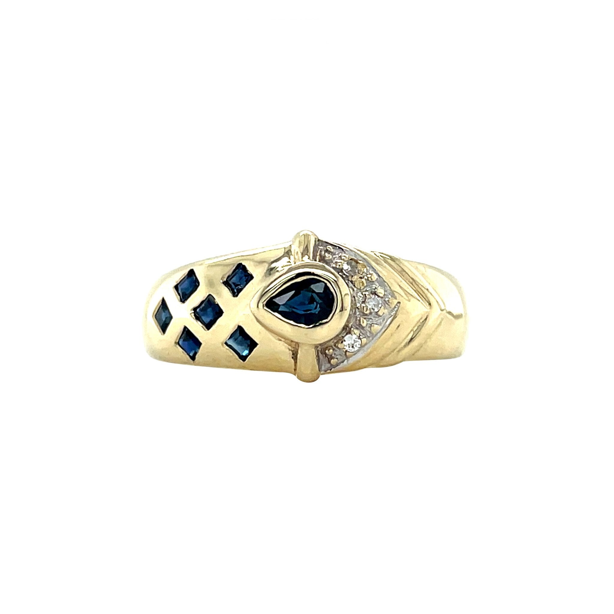 Gouden ring met saffier en diamant 14 krt