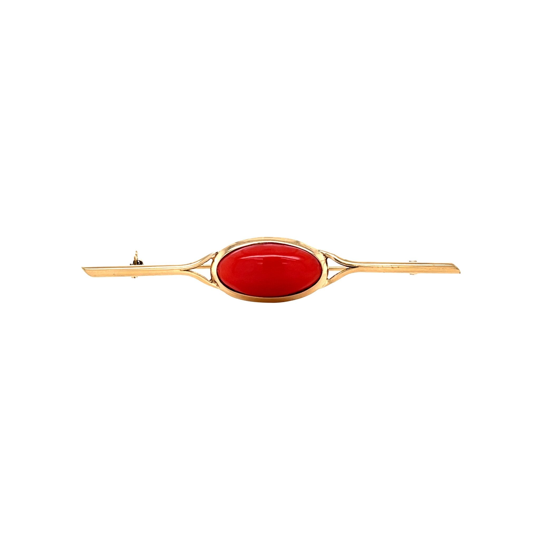 Vintage gold brooch with blood coral, 14 kt