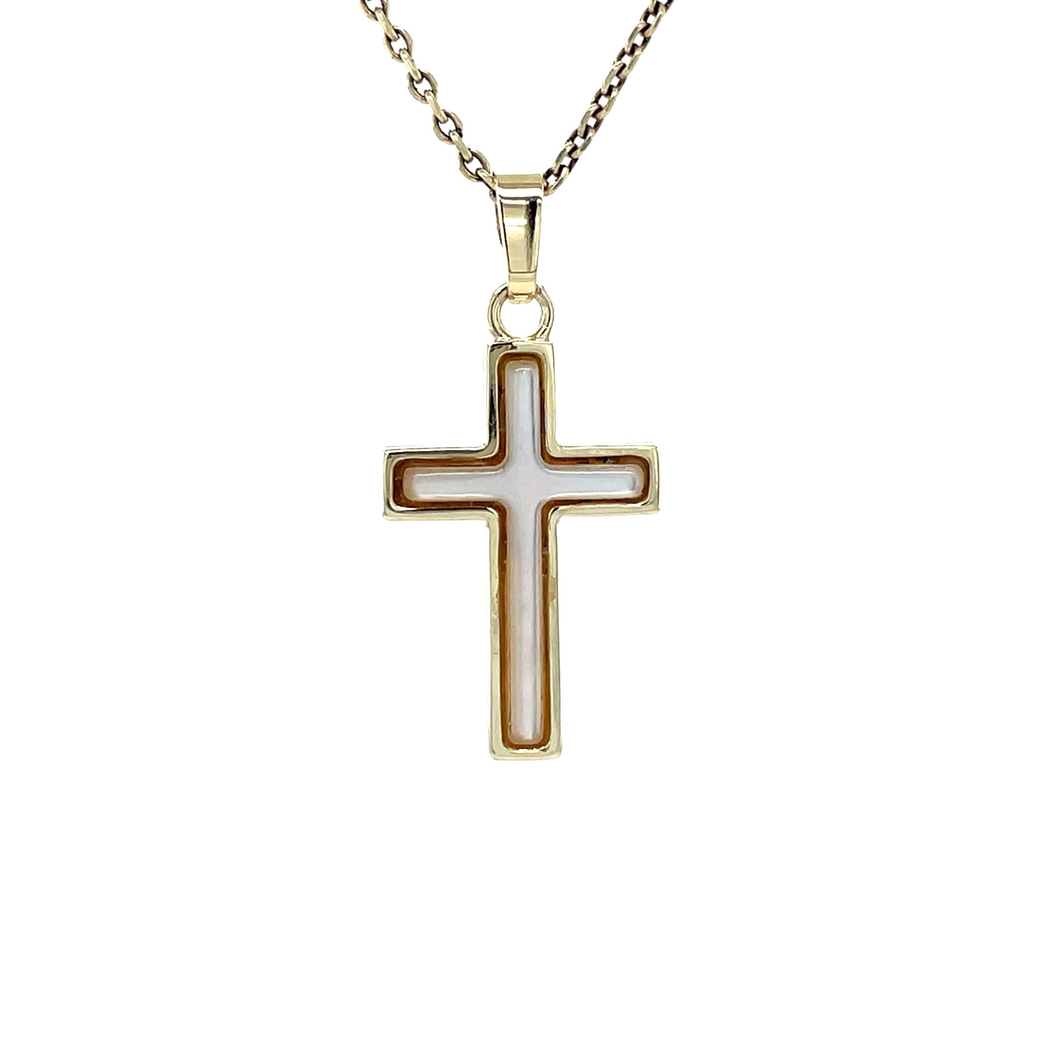Gold vintage cross pendant with mother-of-pearl 14 kt