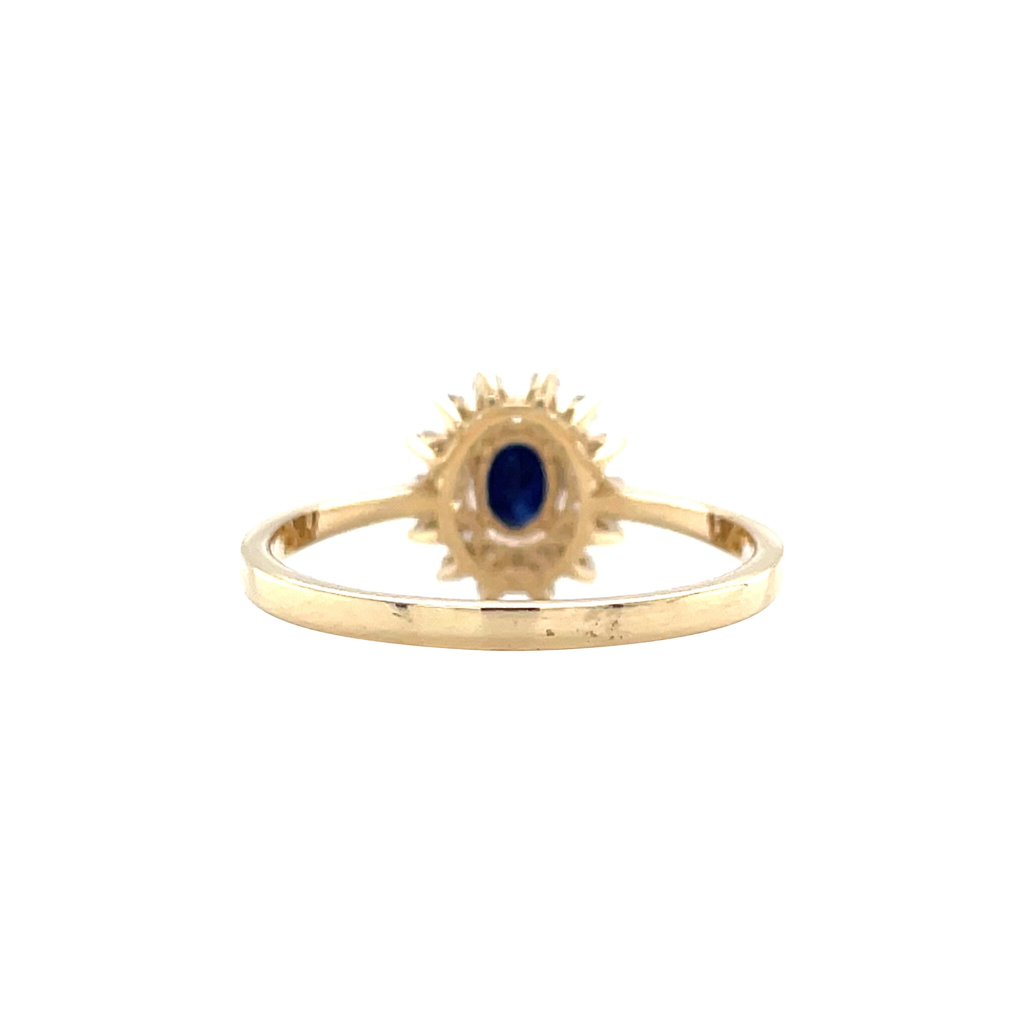 Gouden vintage dubbele entourage ring met saffier en diamant 14 krt