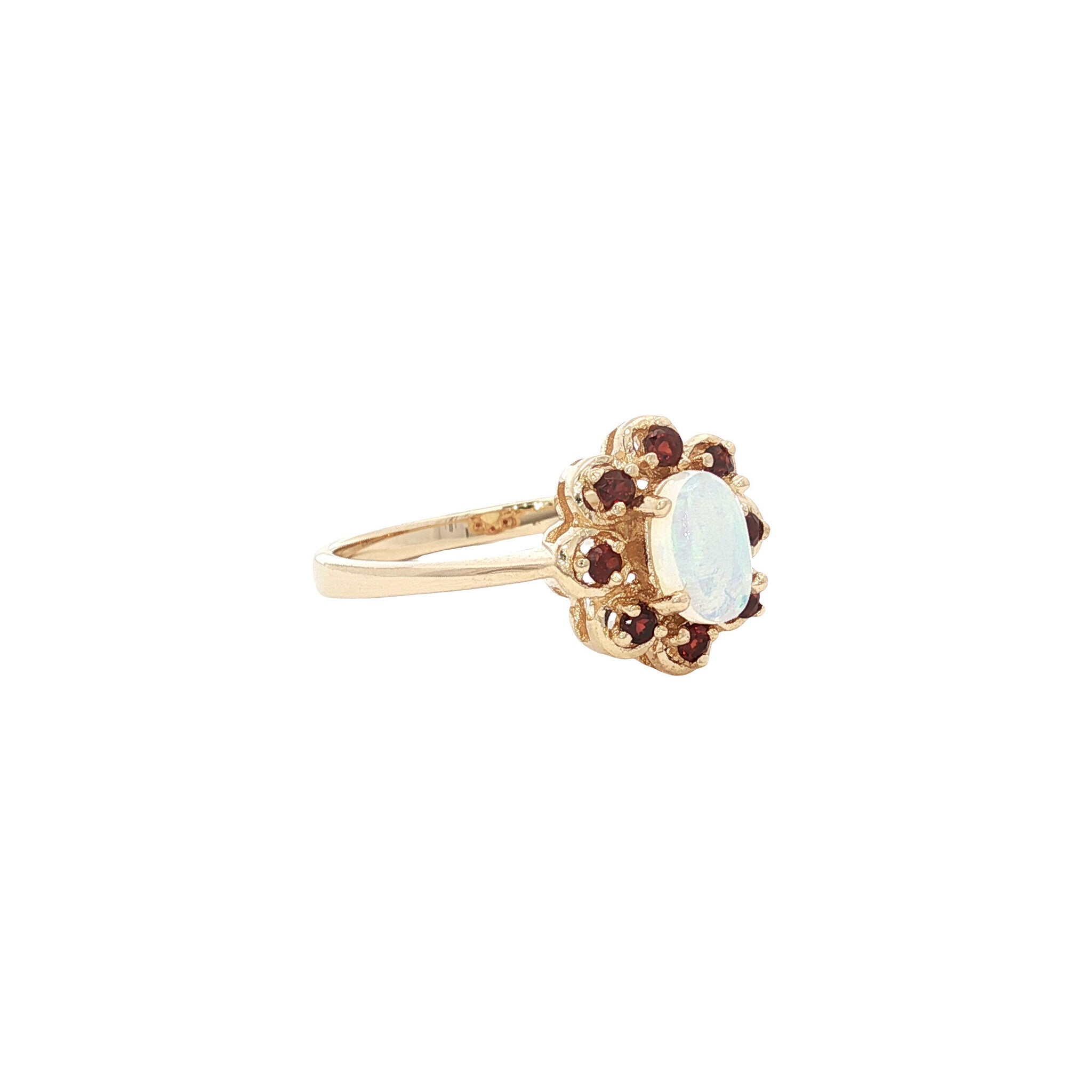 14 kt gold ring with opal and garnet