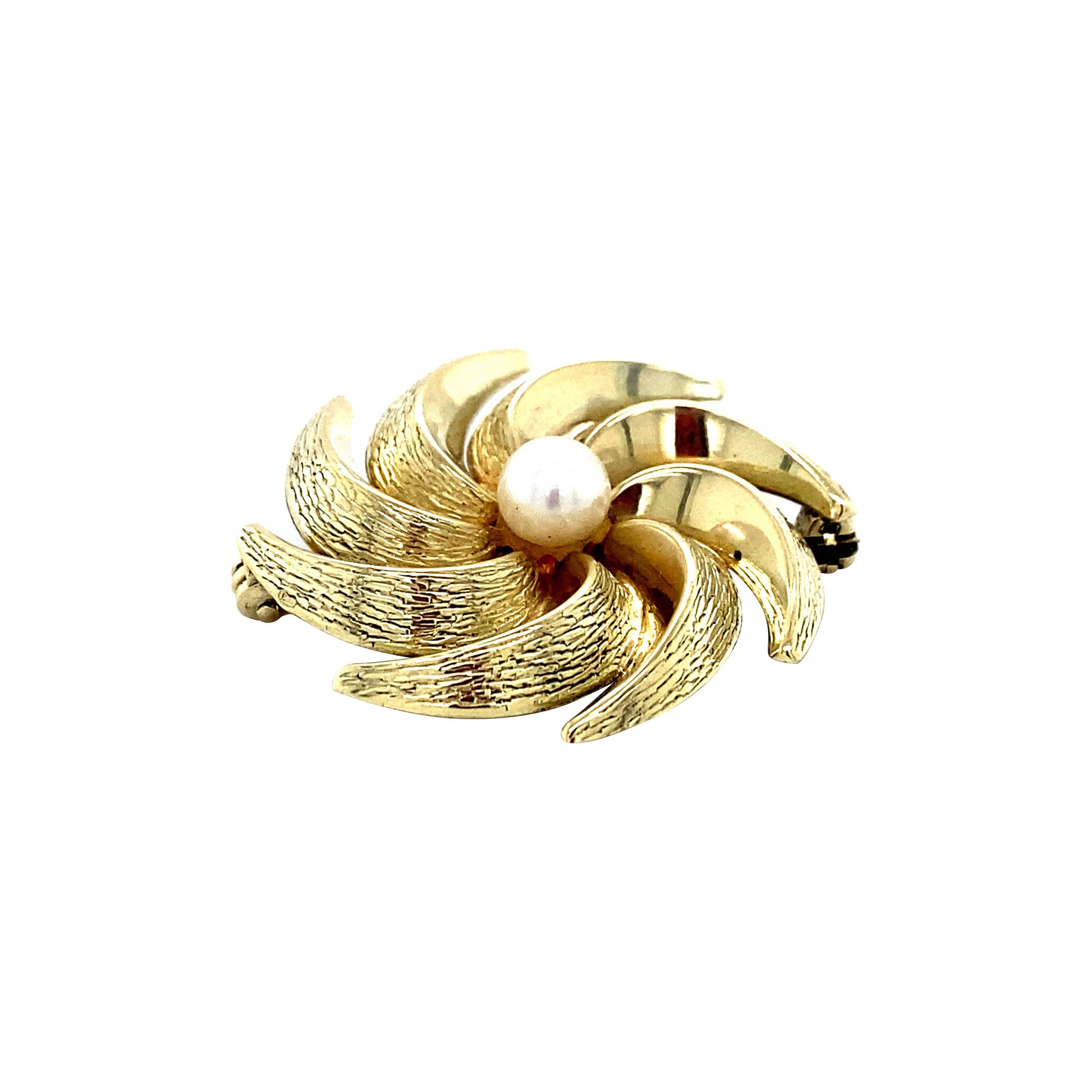 Gouden broche met parel 14 krt