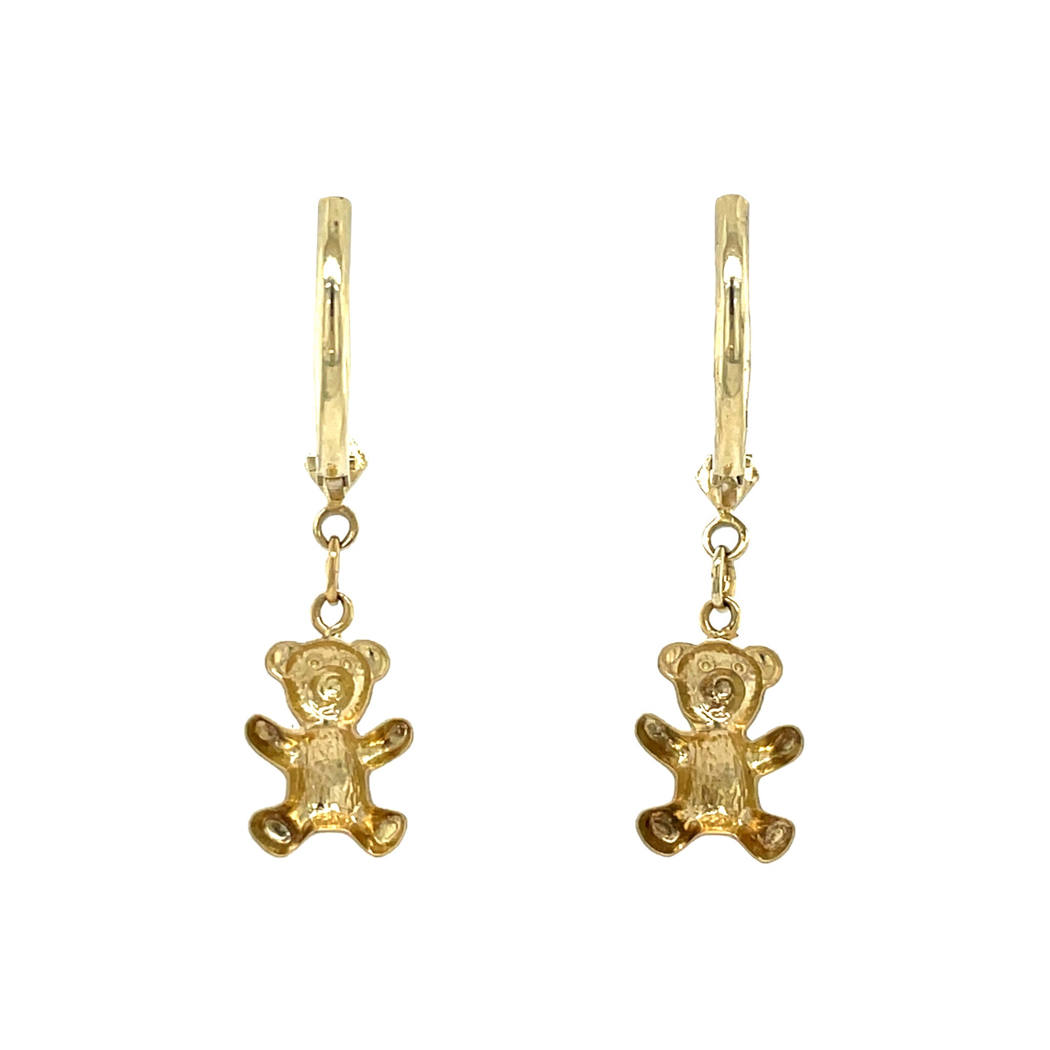 Gouden vintage oorhangers met beer 14 krt