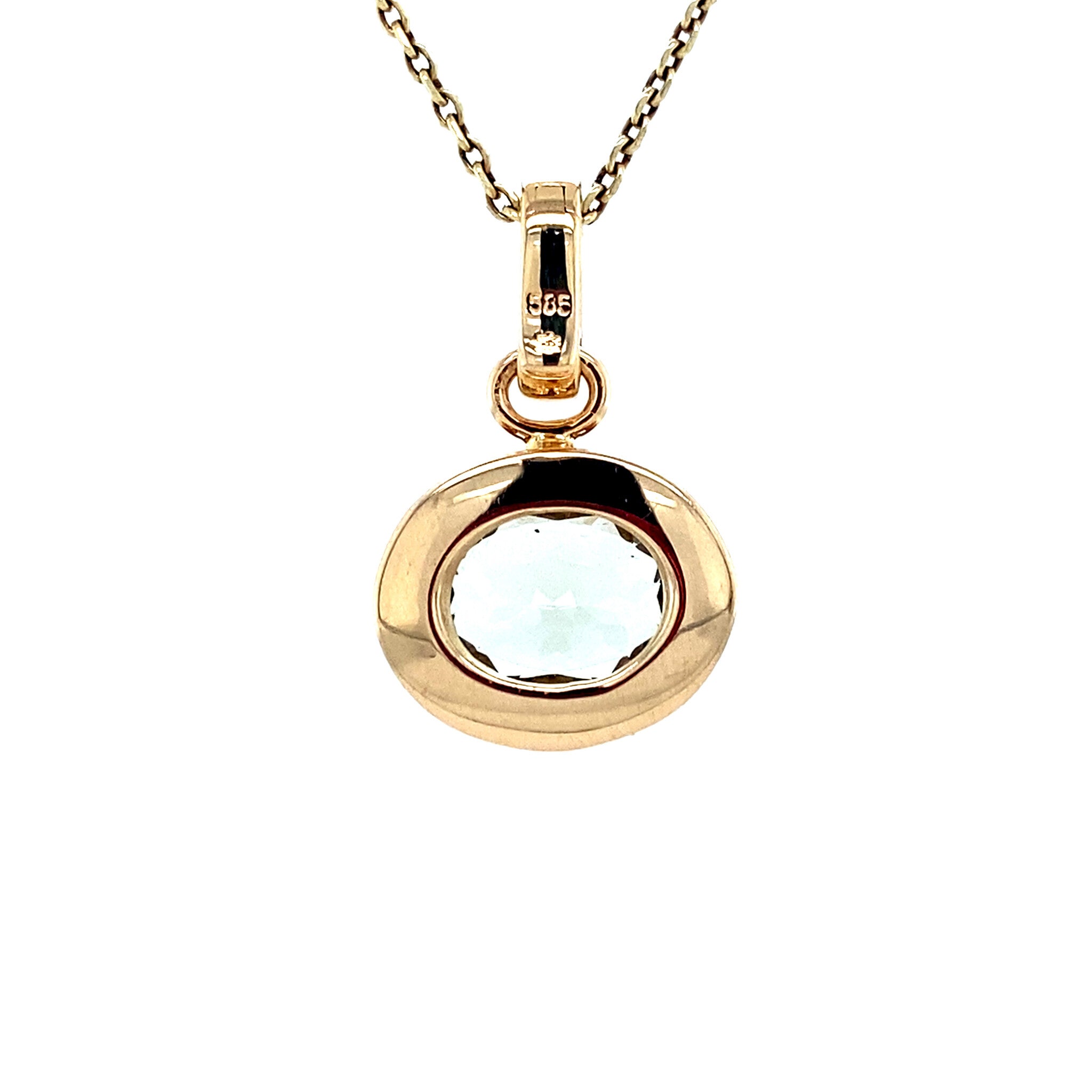 Gouden vintage hanger met prasioliet en diamant 14 krt