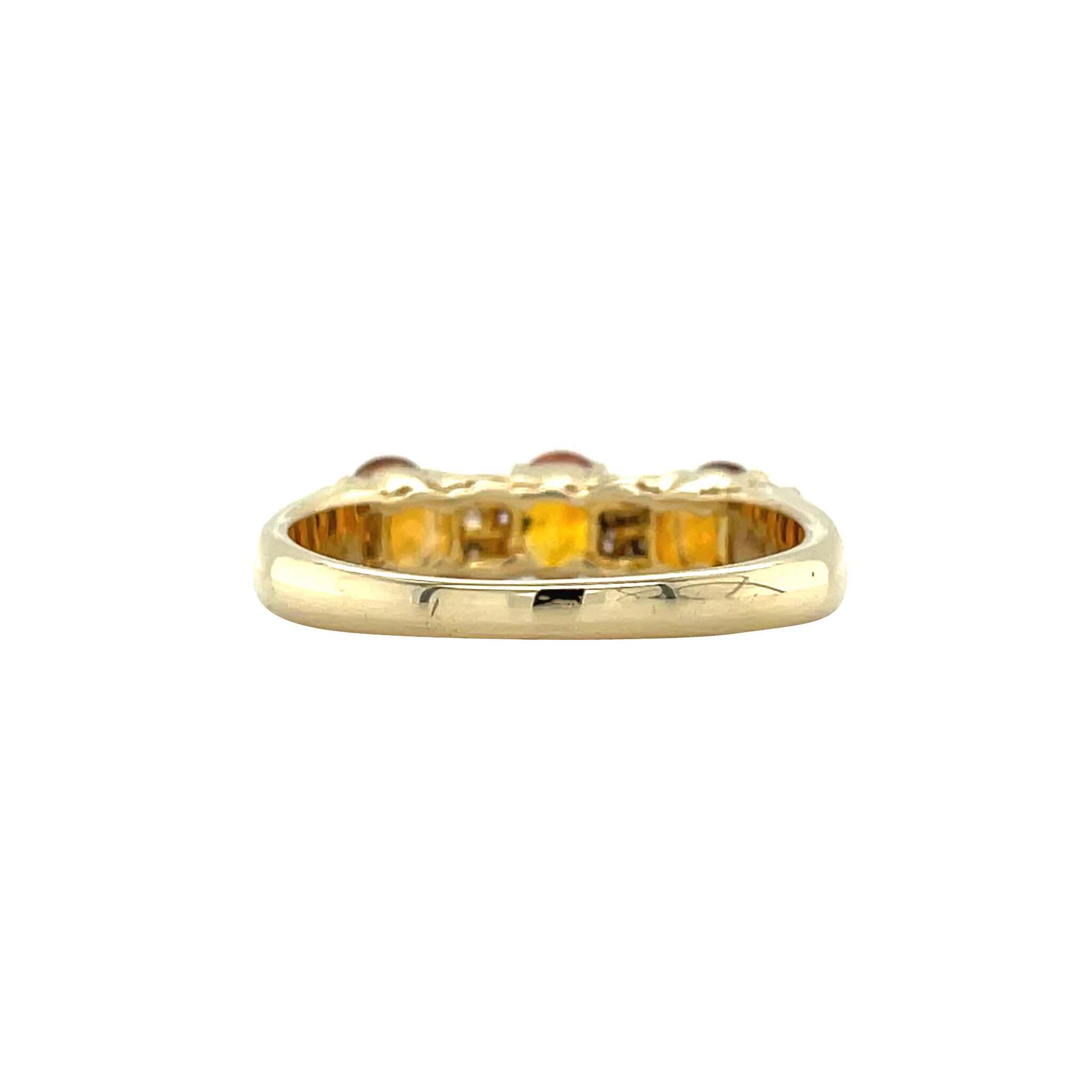 Gouden vintage ring met citrien, saffier en zirkonia 14 kt