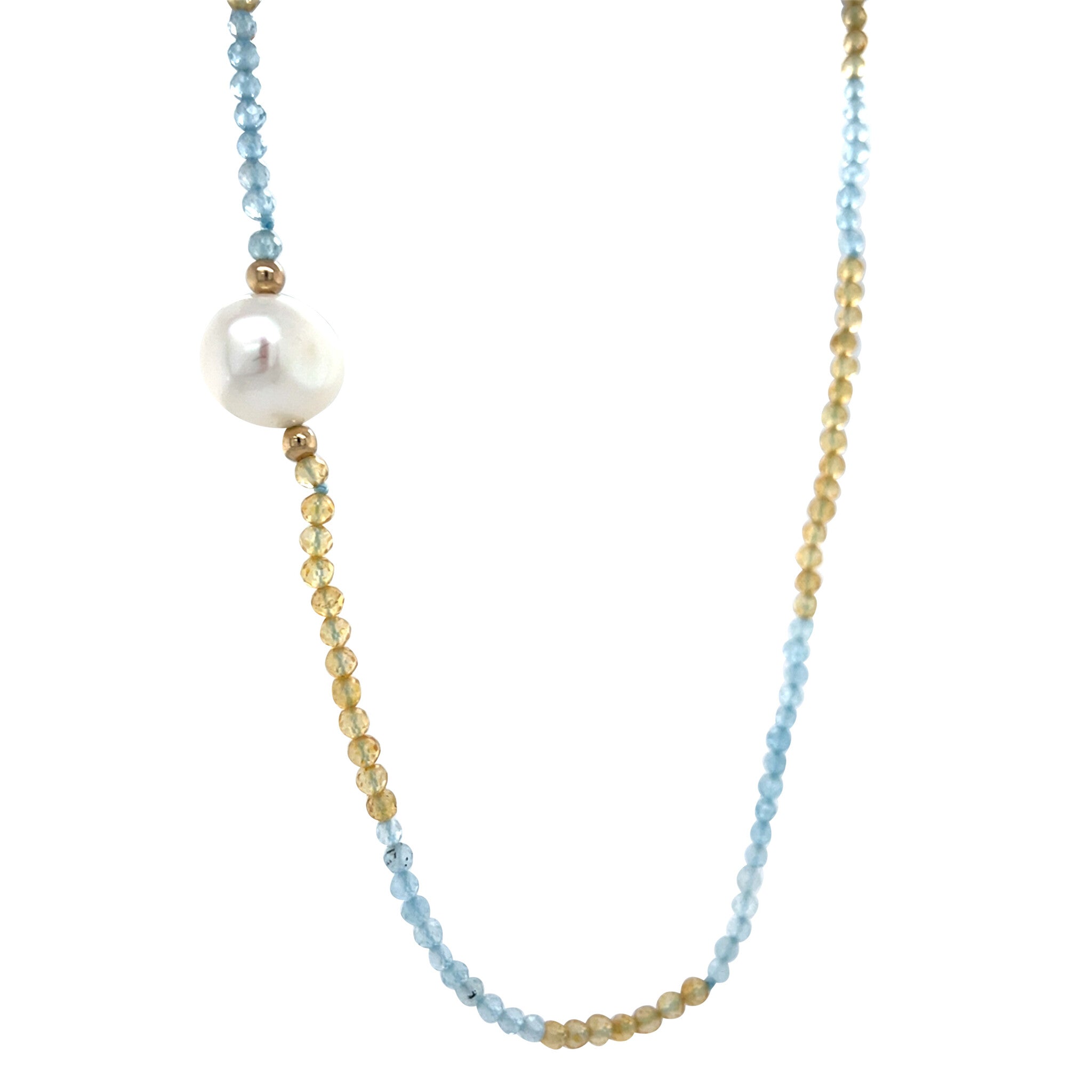 Vintage citrine and aquamarine necklace with pearl and decorative clasp