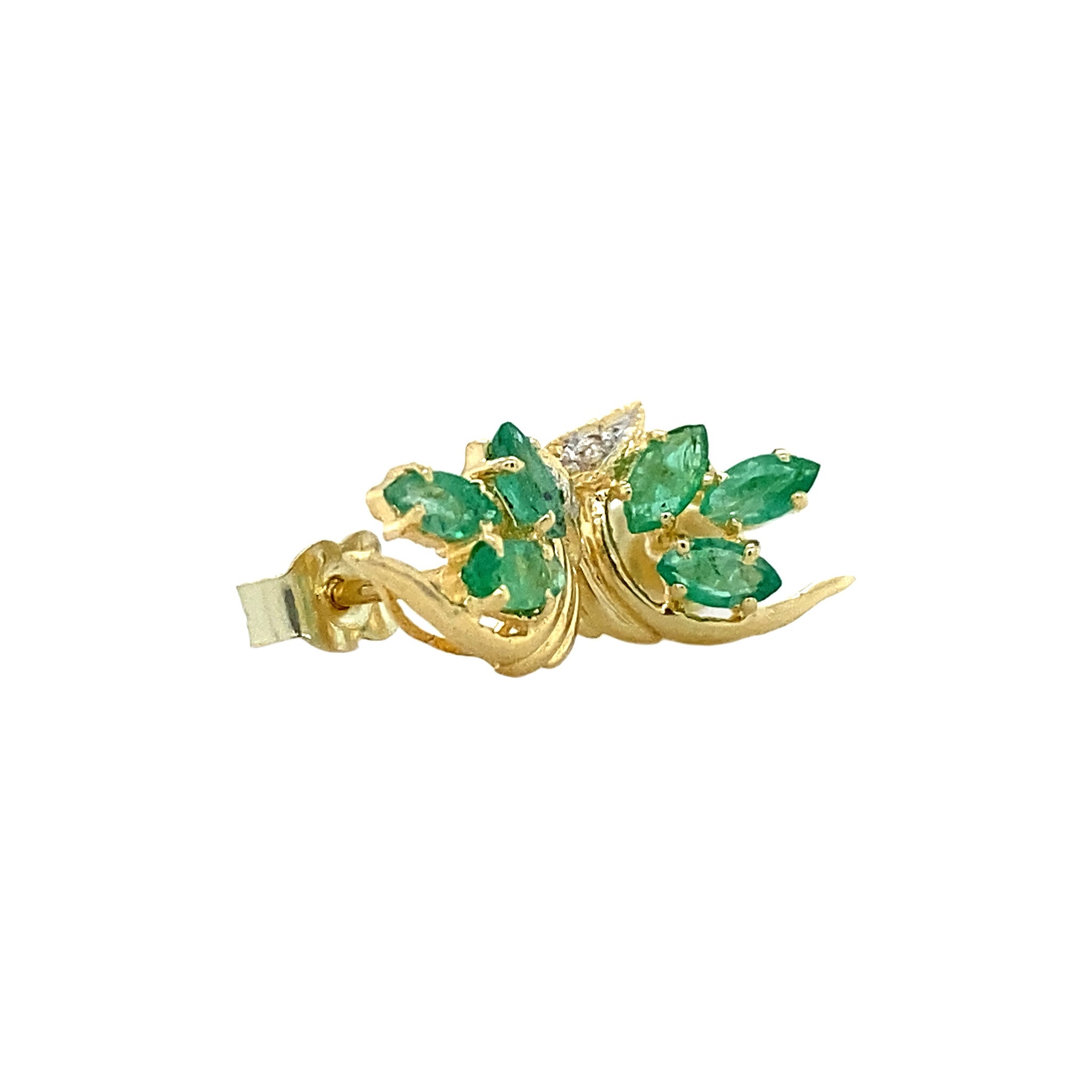 Bicolour gold ear studs with emerald and zirconia 14 crt.