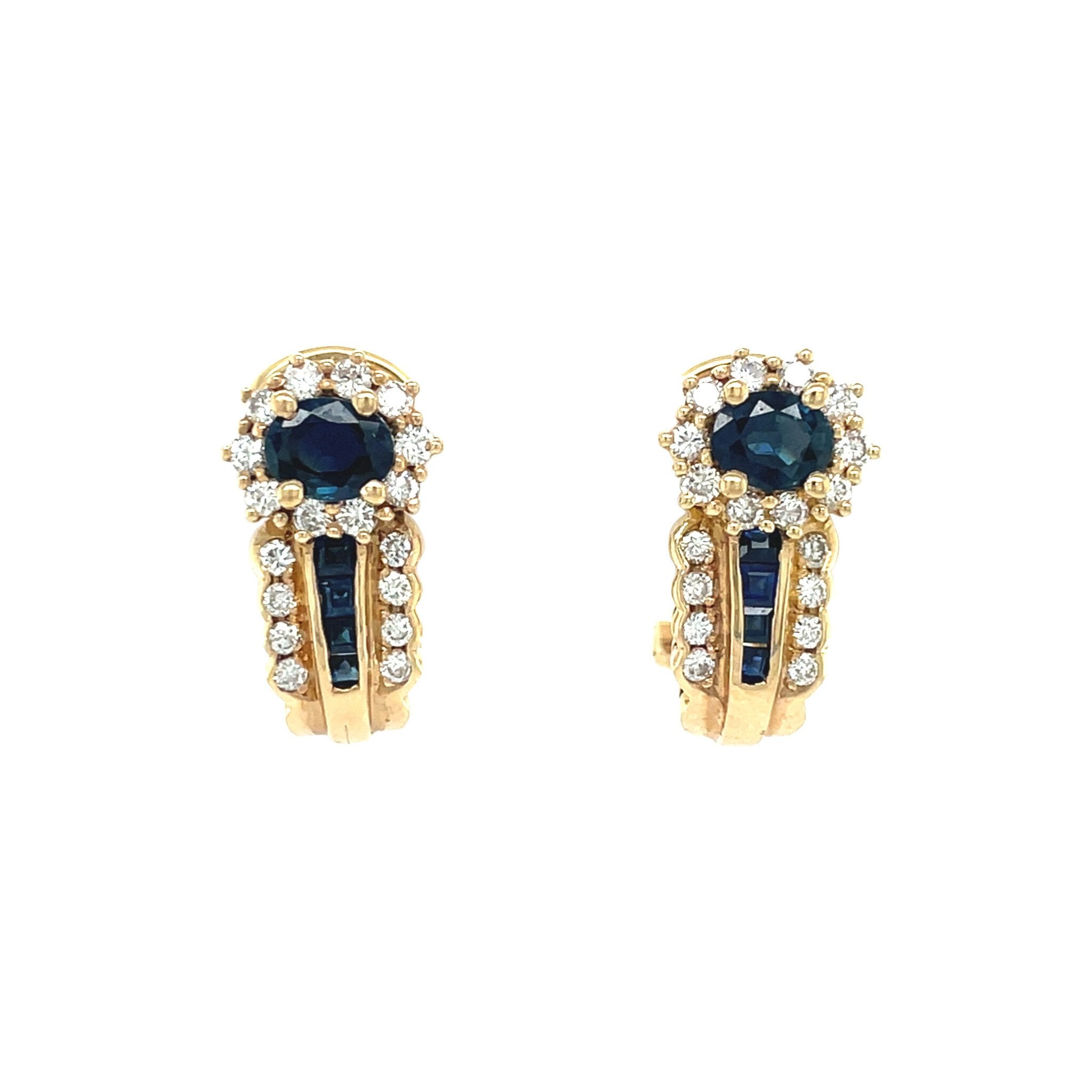 14 kt gold vintage halo stud earrings with sapphire and diamond