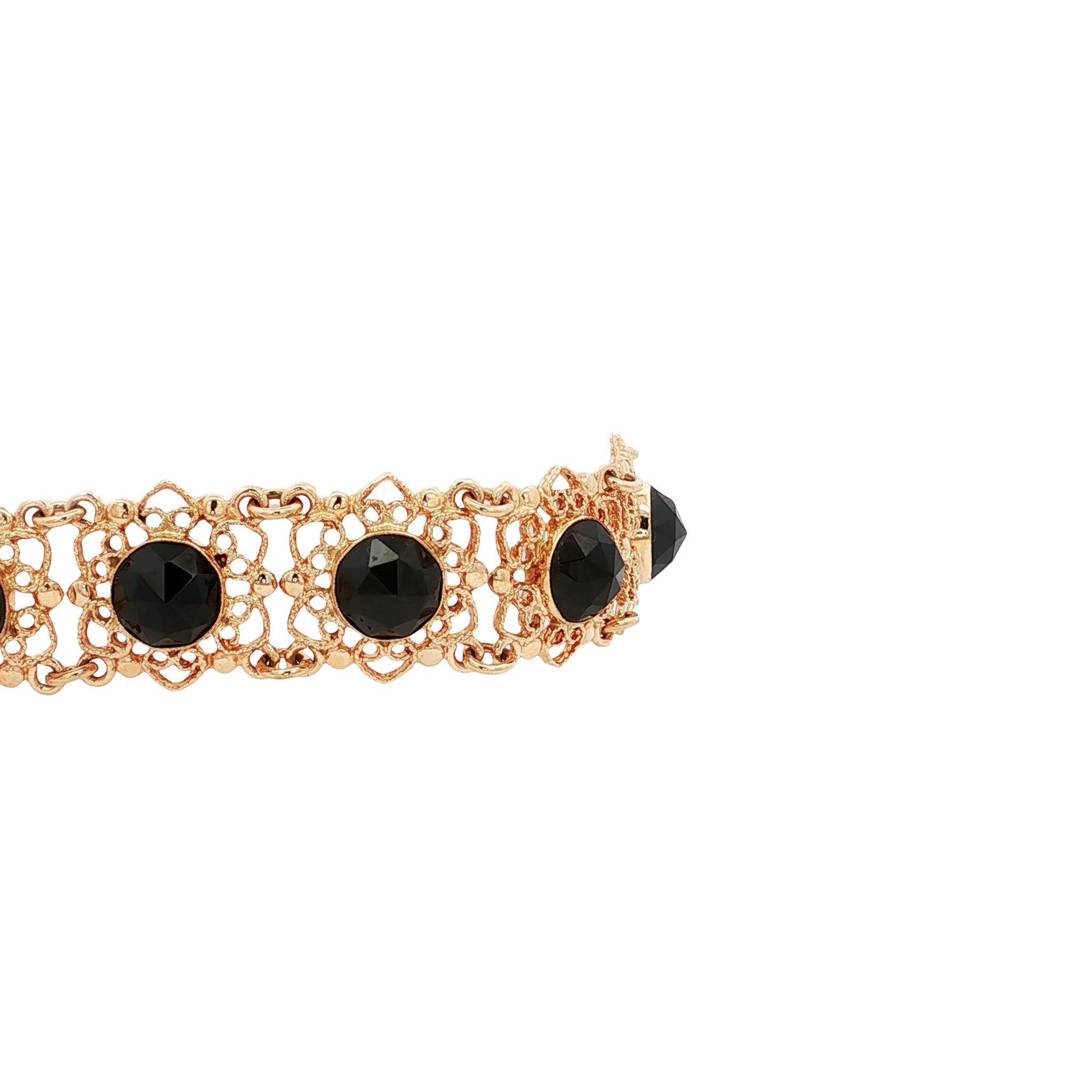 Gouden vintage bootjes armband met granaat 14 kt