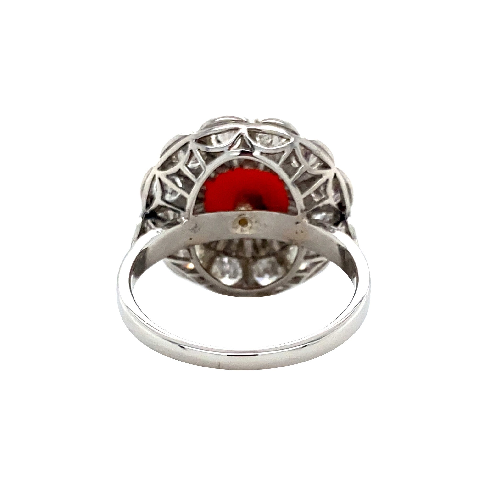 Vintage platinum entourage ring with diamond and blood coral 900