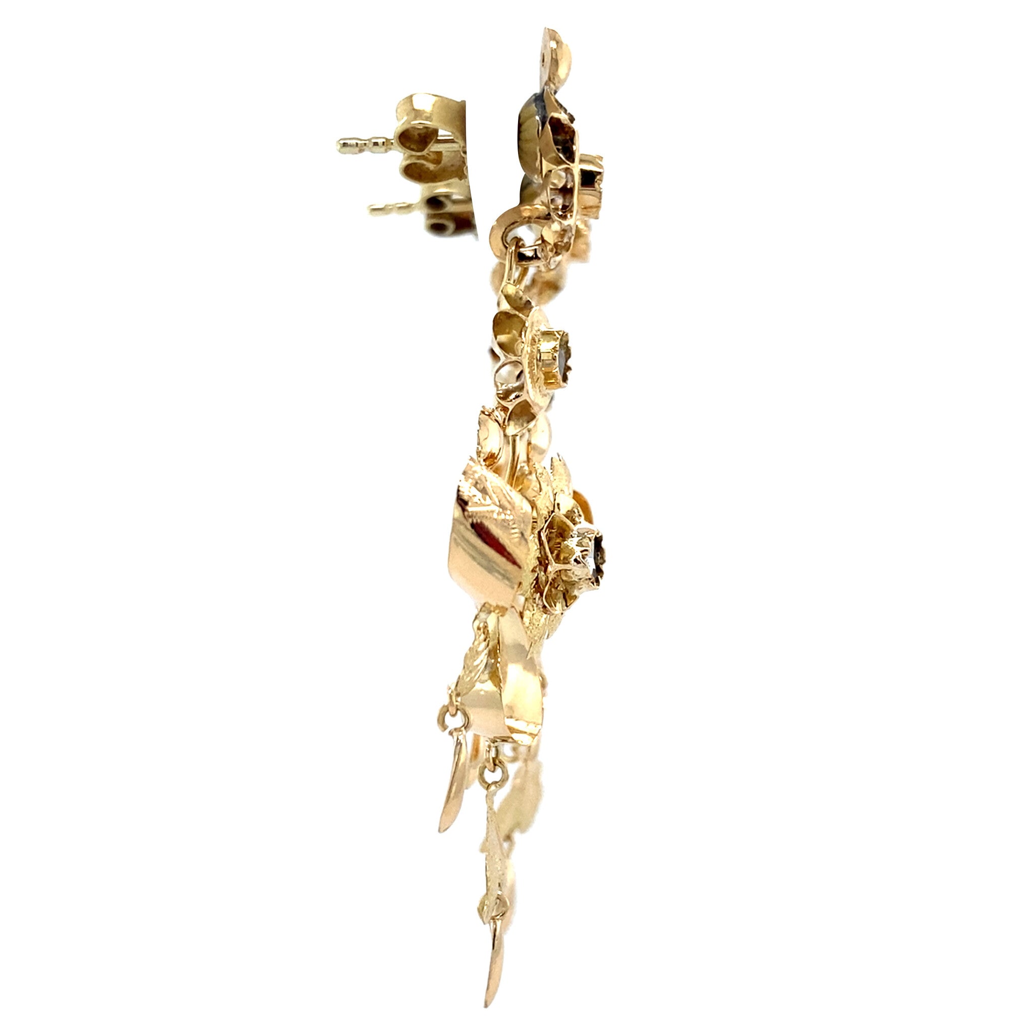 Gold vintage ear pendants with zirconia 14 kt