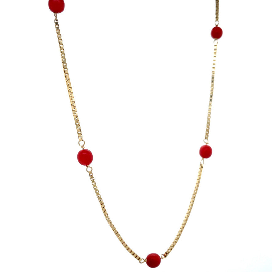 Gouden vintage venetiaan collier met bloedkoraal 14 krt