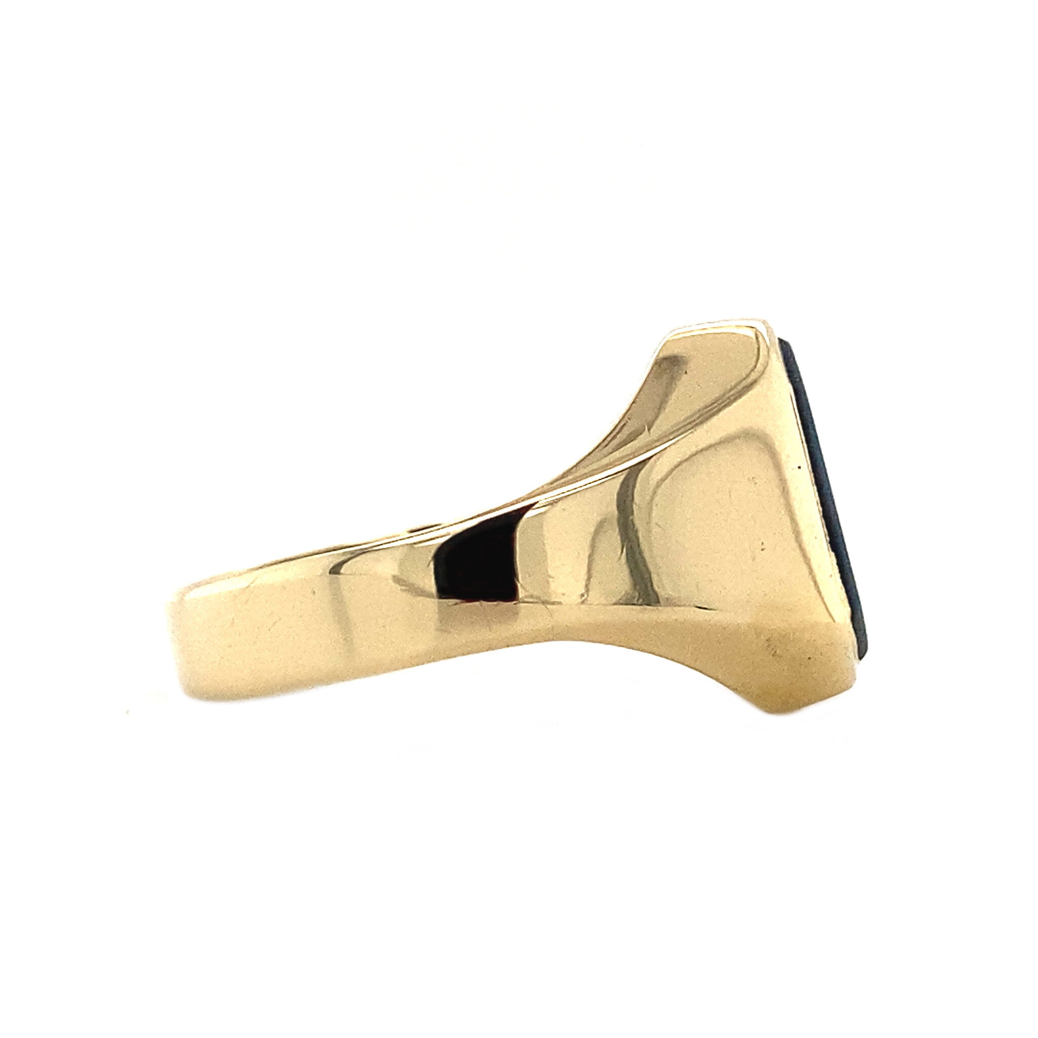 14 kt gold signet ring with blue layered stone