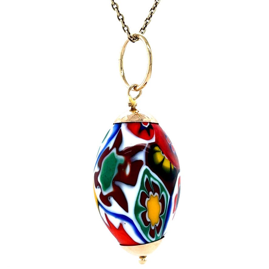 Gouden vintage hanger met millefiori 14 krt
