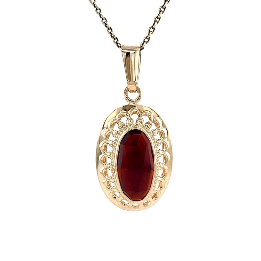 Vintage gold pendant with garnet, 14 kt