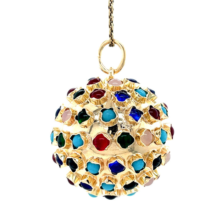 Gouden vintage sputnik hanger met kleursteen 14 krt