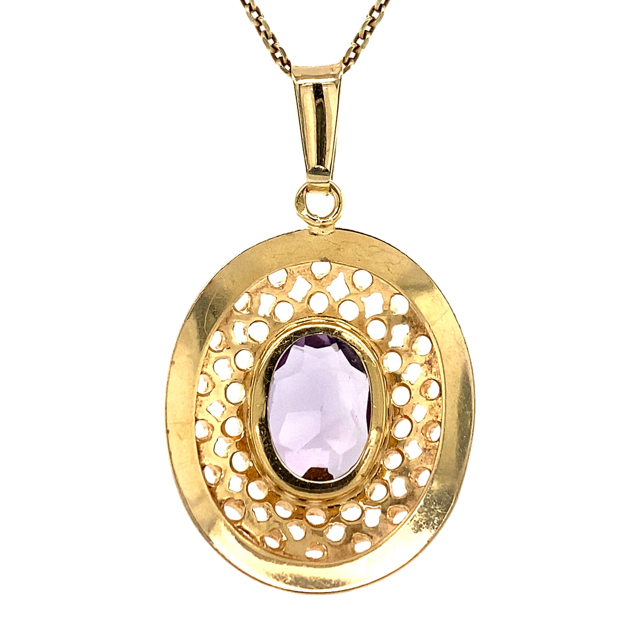 Gouden hanger met amethist 14 krt