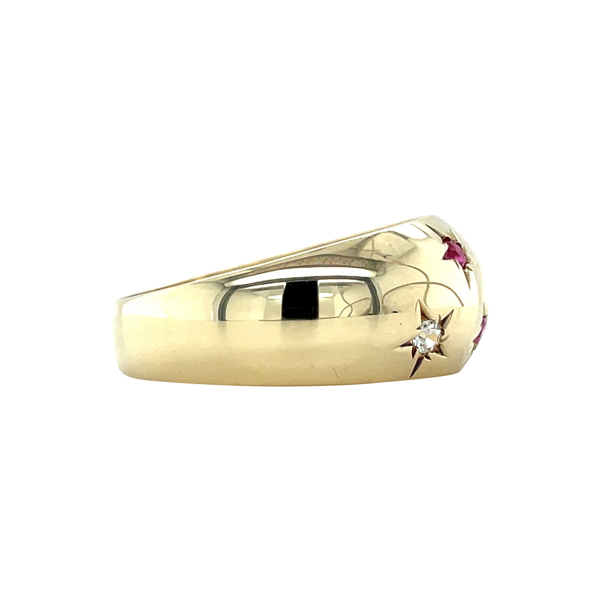 Vintage gold ring with sapphire and ruby, 14 kt