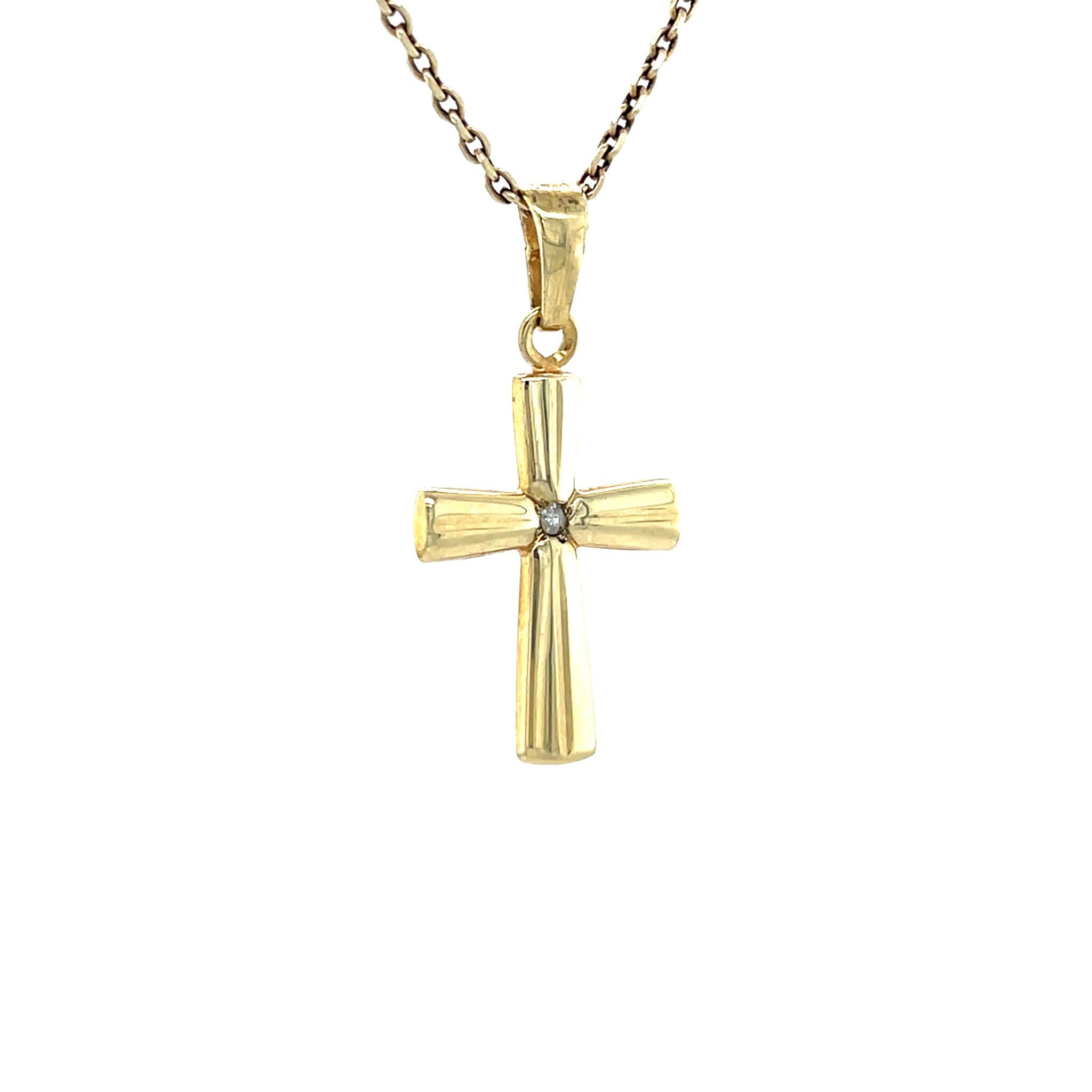 Gouden vintage kruis hanger met diamant 14 krt