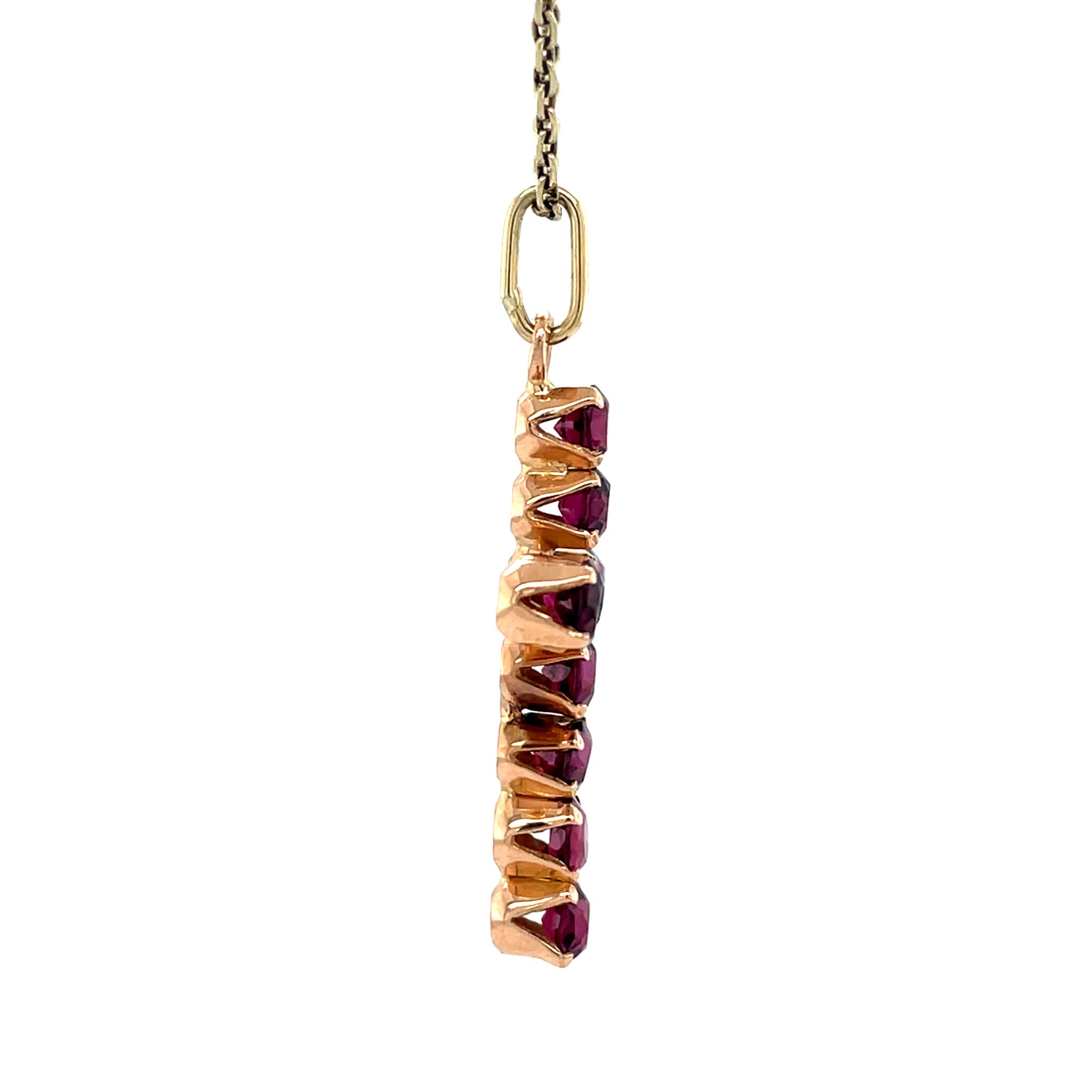 Roségouden vintage kruis hanger met granaat 14 krt
