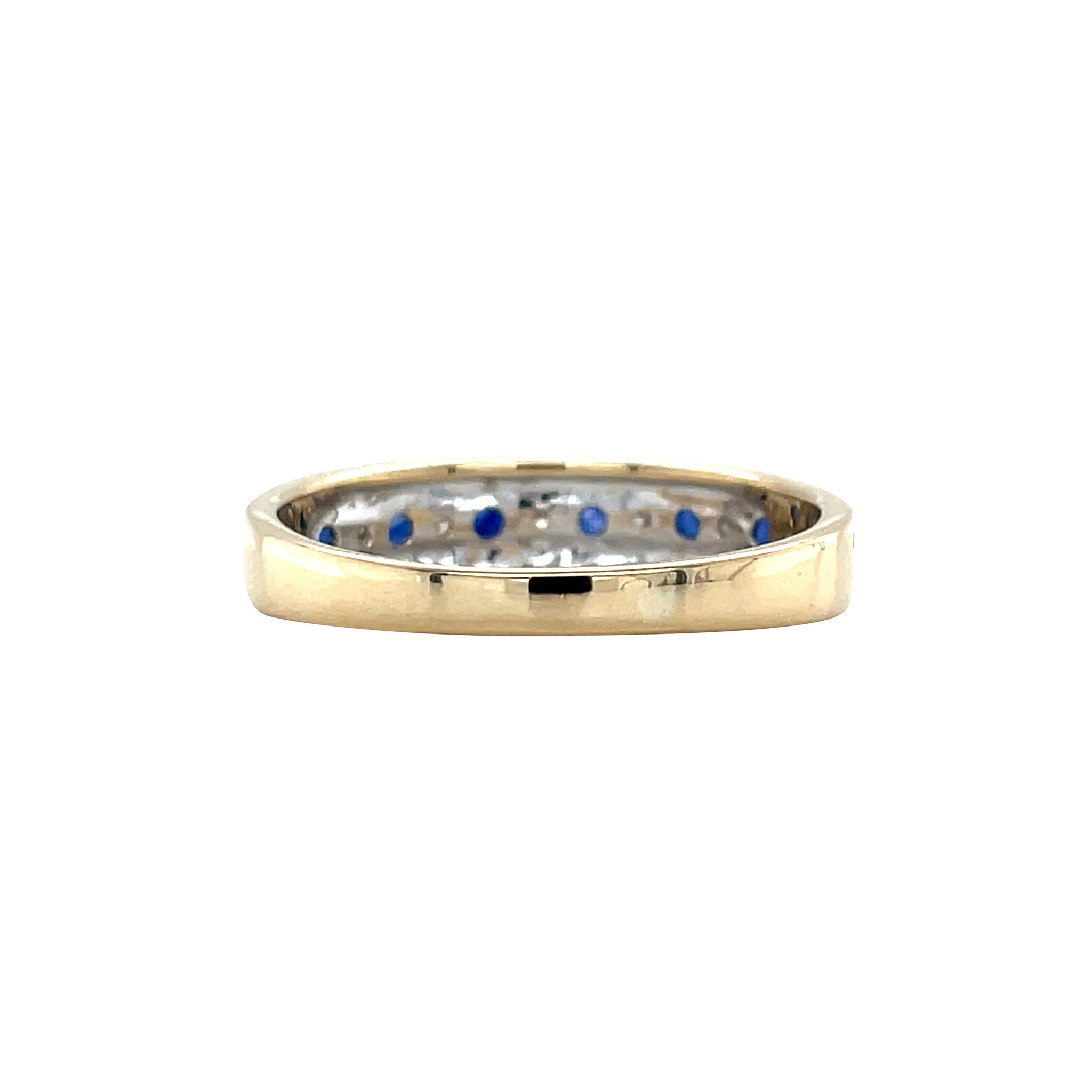 Gouden vintage rijring met saffier en diamant 14 krt