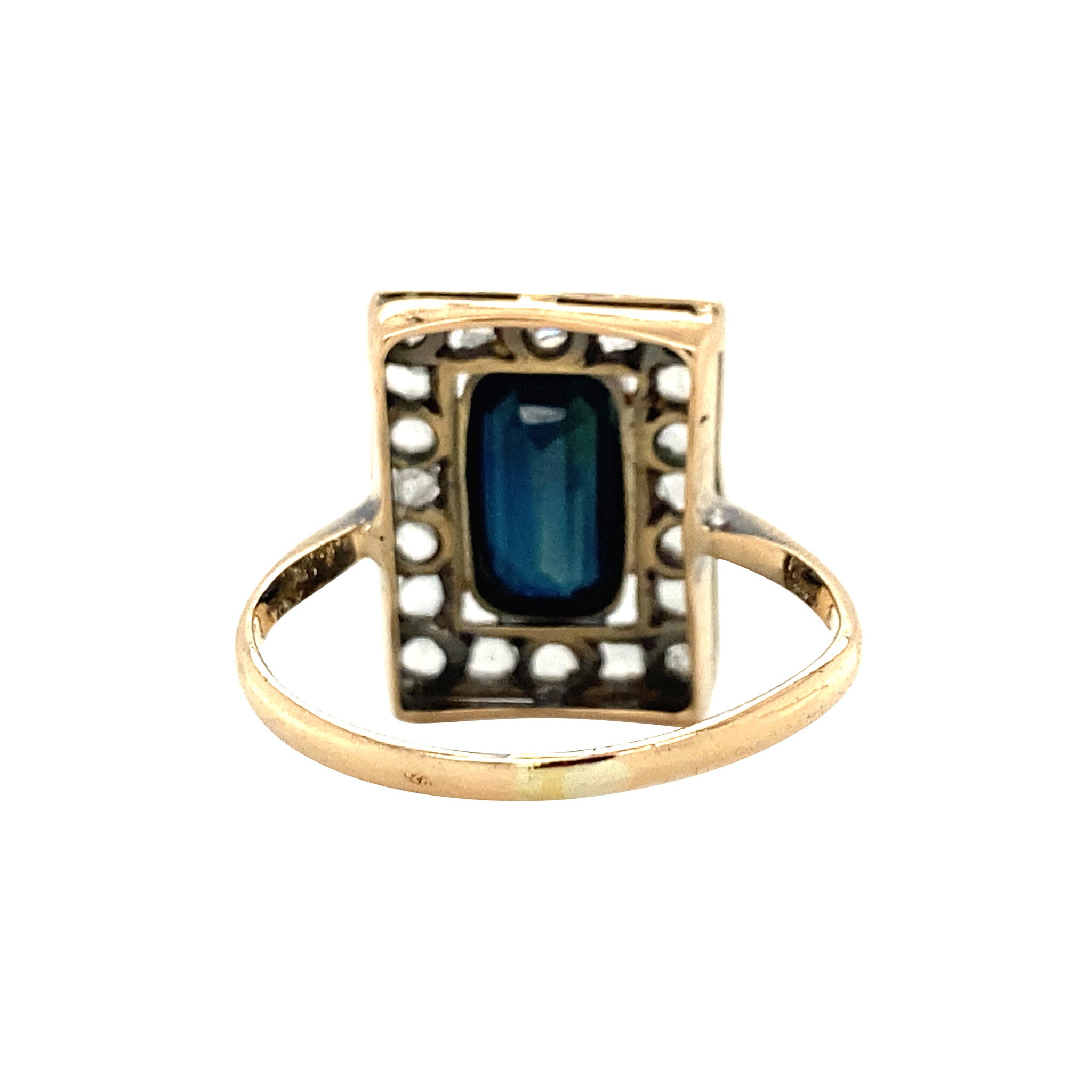 Gouden ring met saffier en roosdiamant 14 krt