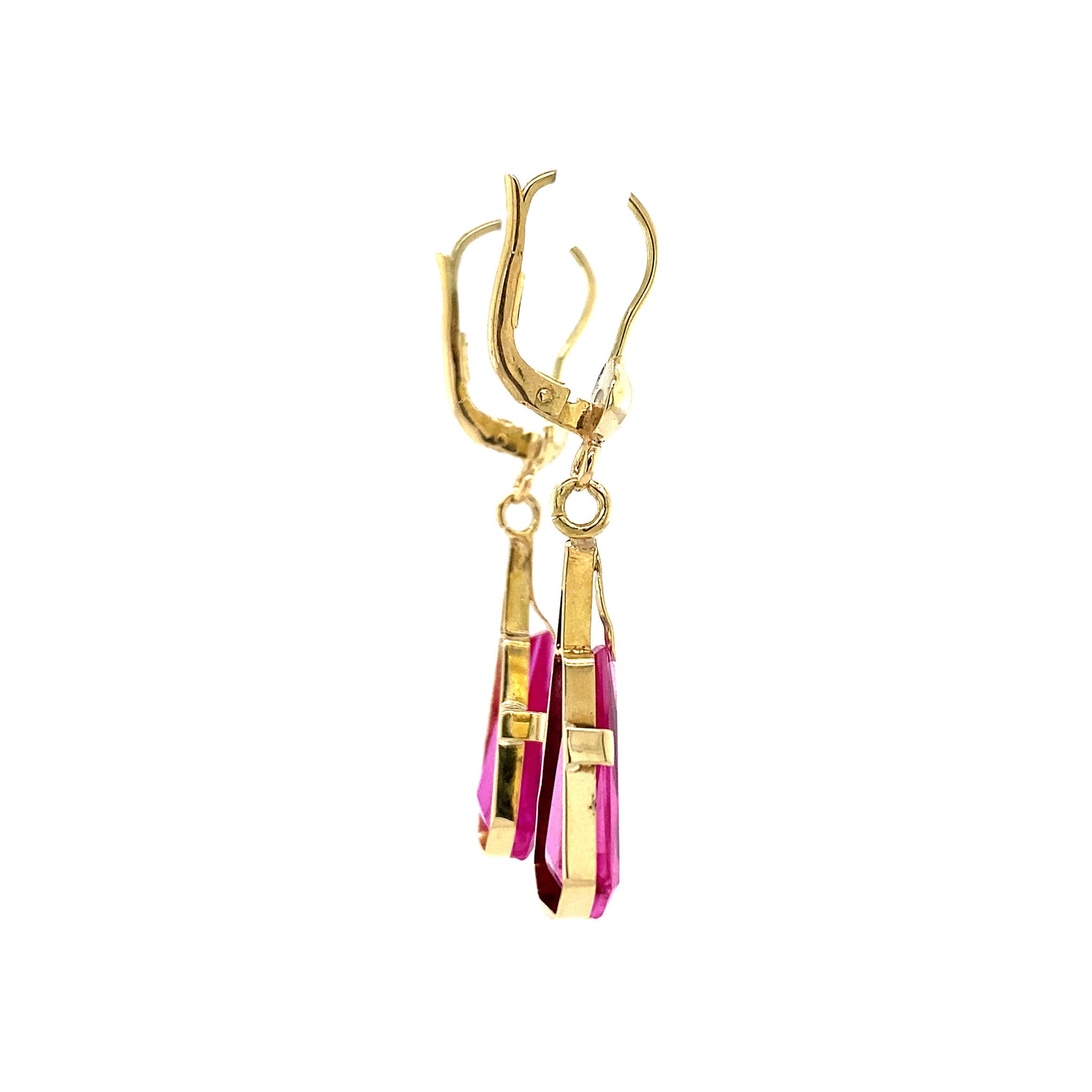 Gold earrings with ruby, 14 kt