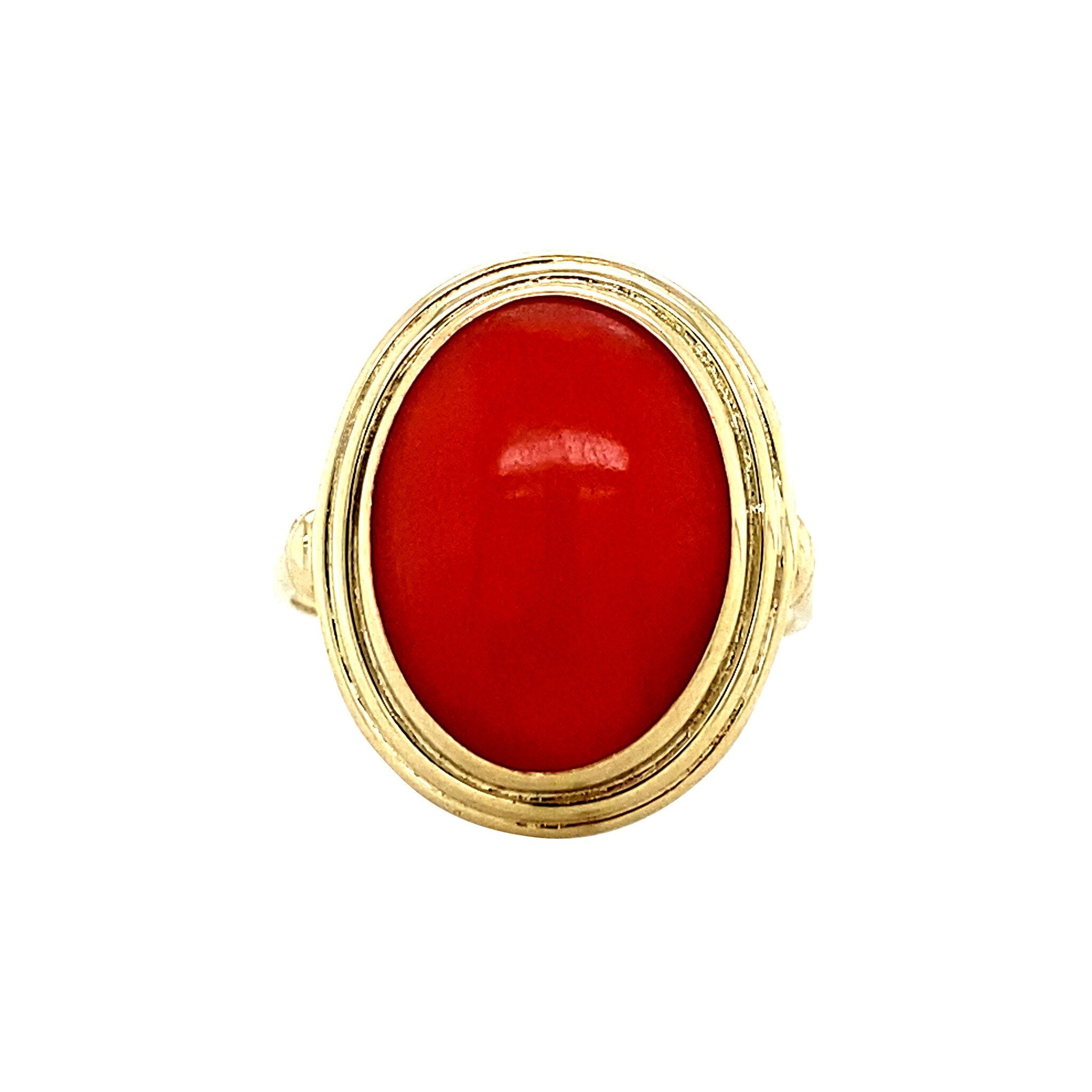 14 kt gold ring with blood coral