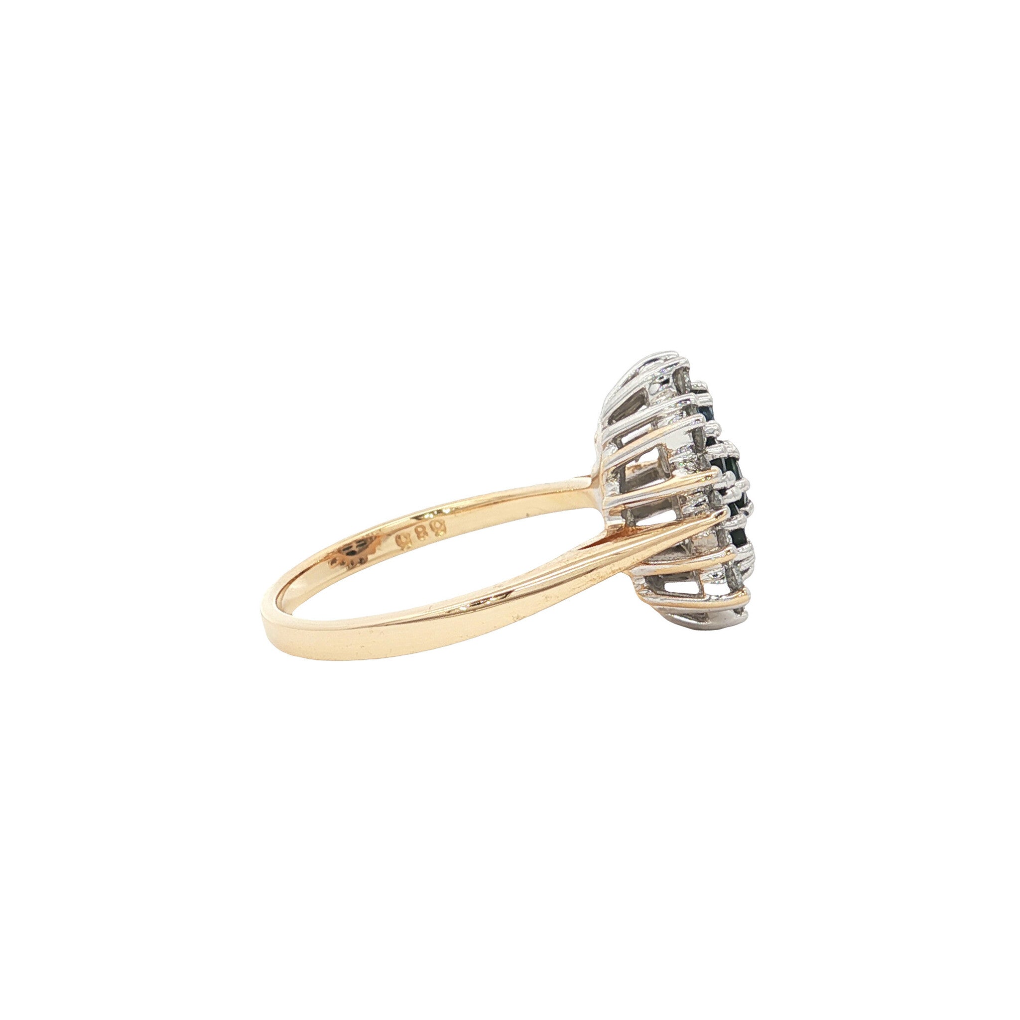 Gouden vintage entourage ring met saffier en diamant 14 kt