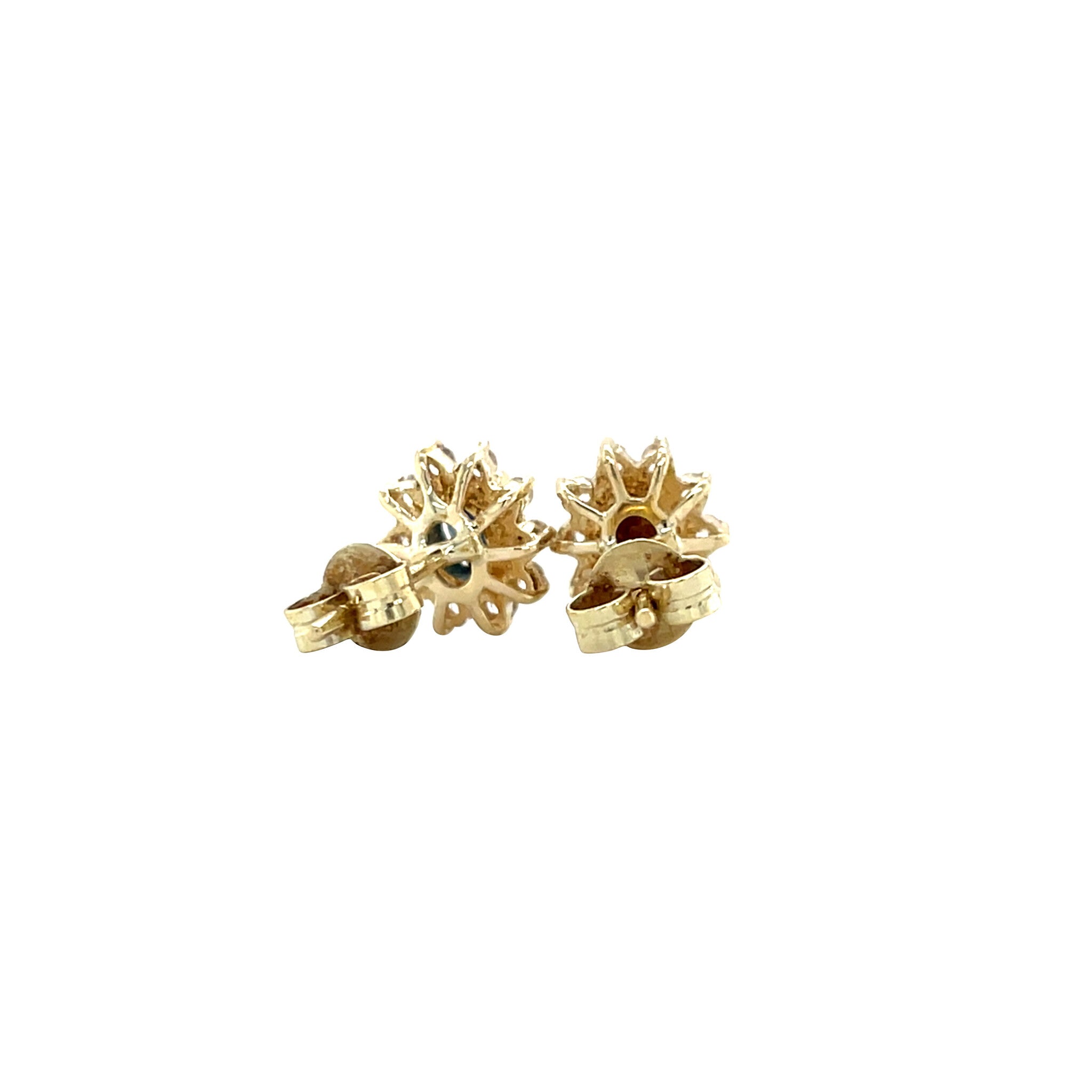 Gouden vintage entourage oorstekers met saffier en zirkonia 14 krt