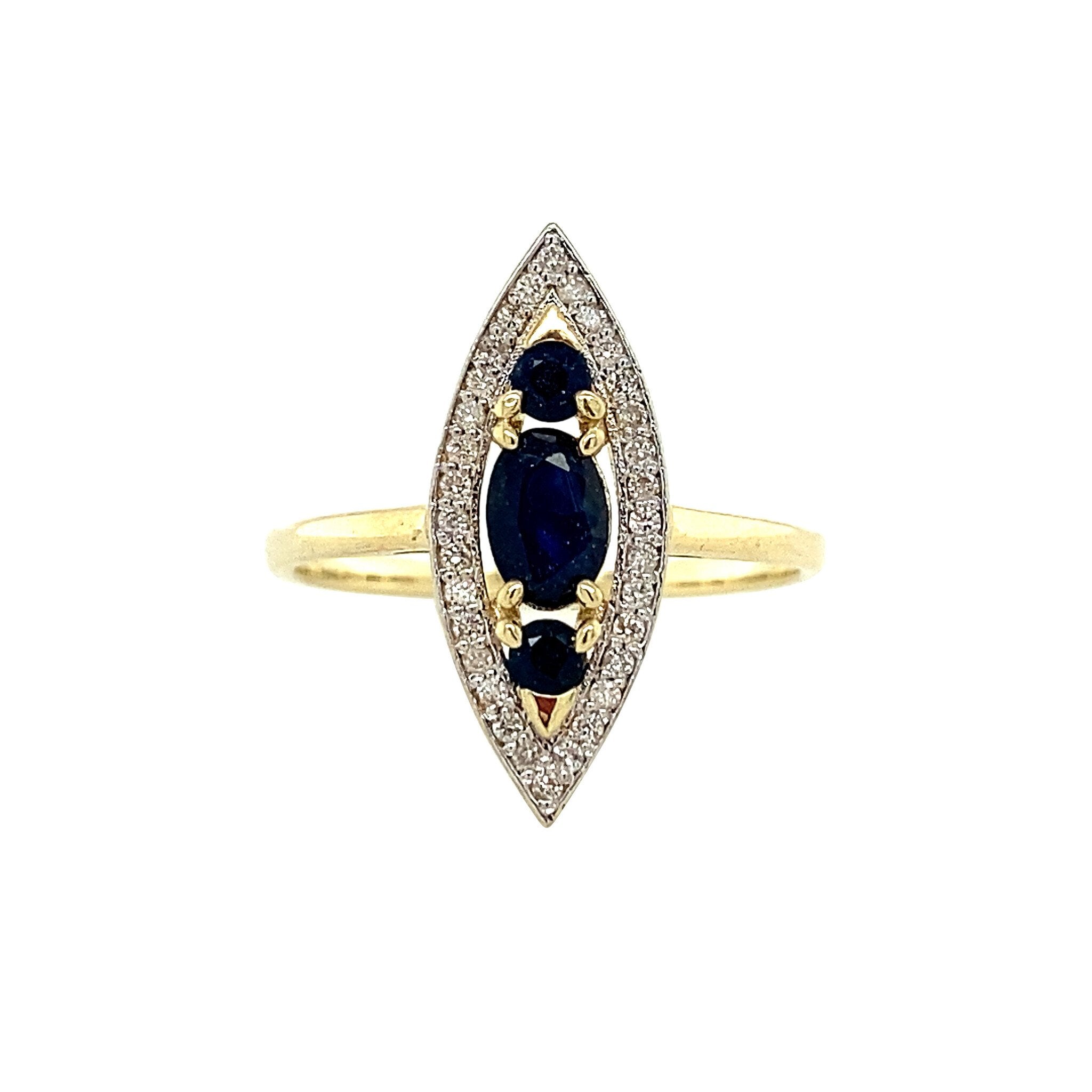 Gouden prinsessen ring met saffier en diamant 14 krt