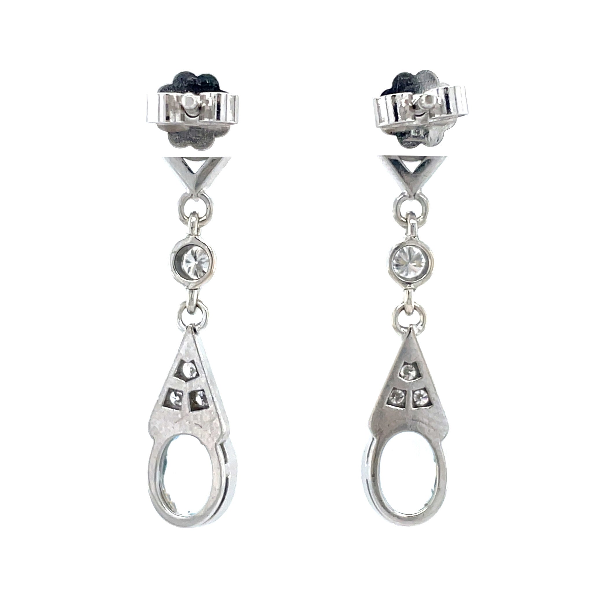 White gold vintage stud earrings with aquamarine and diamond 14 kt