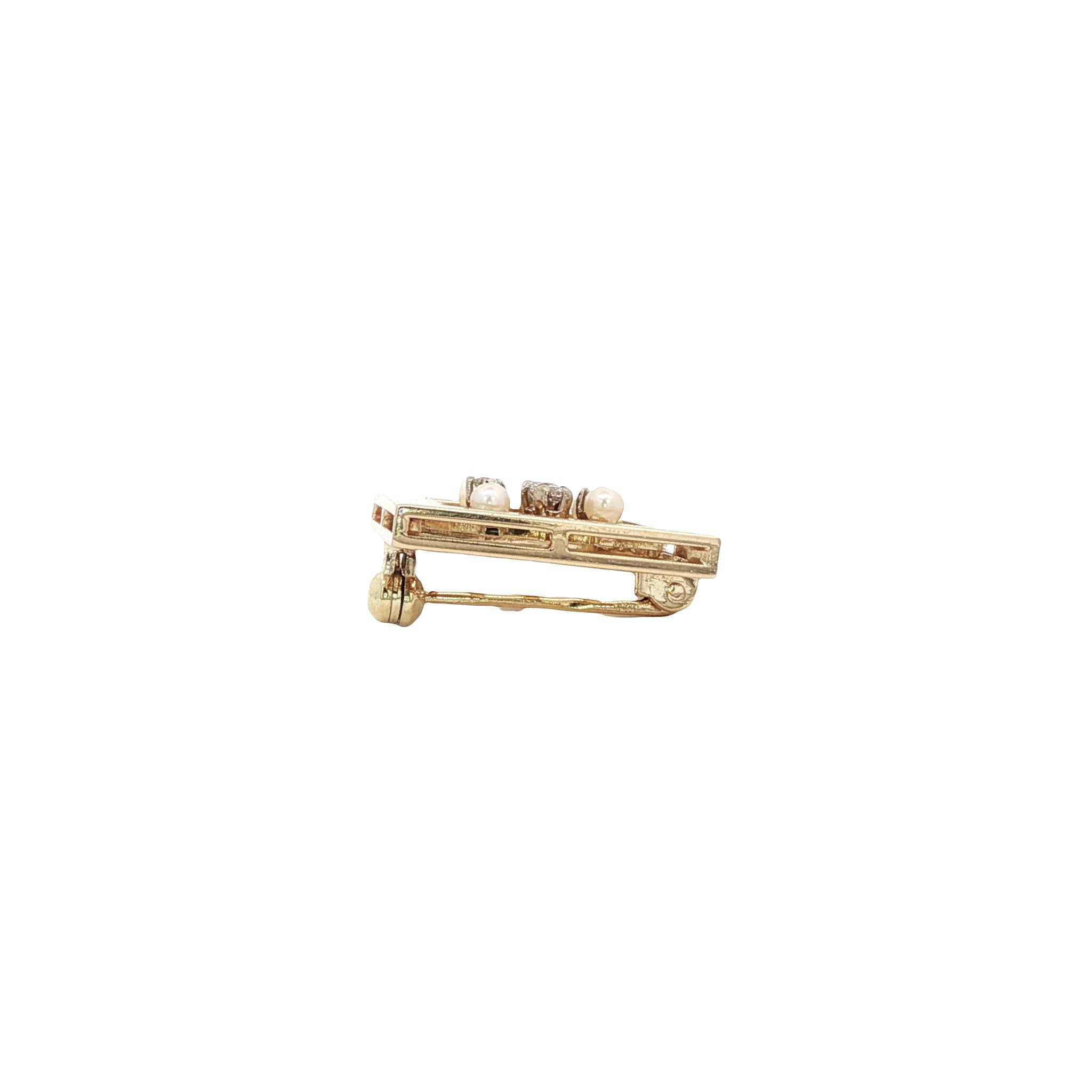 Gouden broche met parel en diamant 14 kt