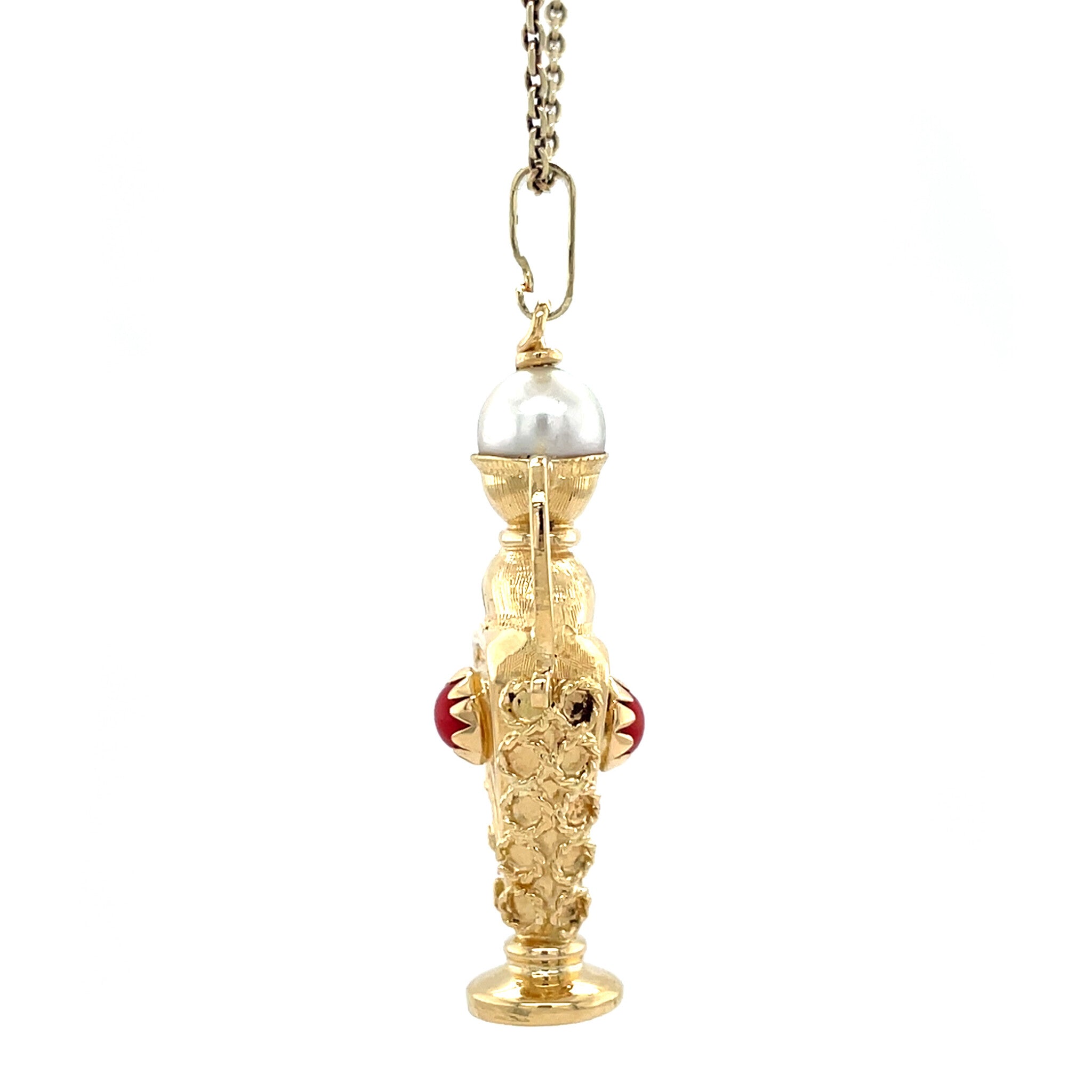 Gouden vintage hanger met kleursteen en parel 14 krt